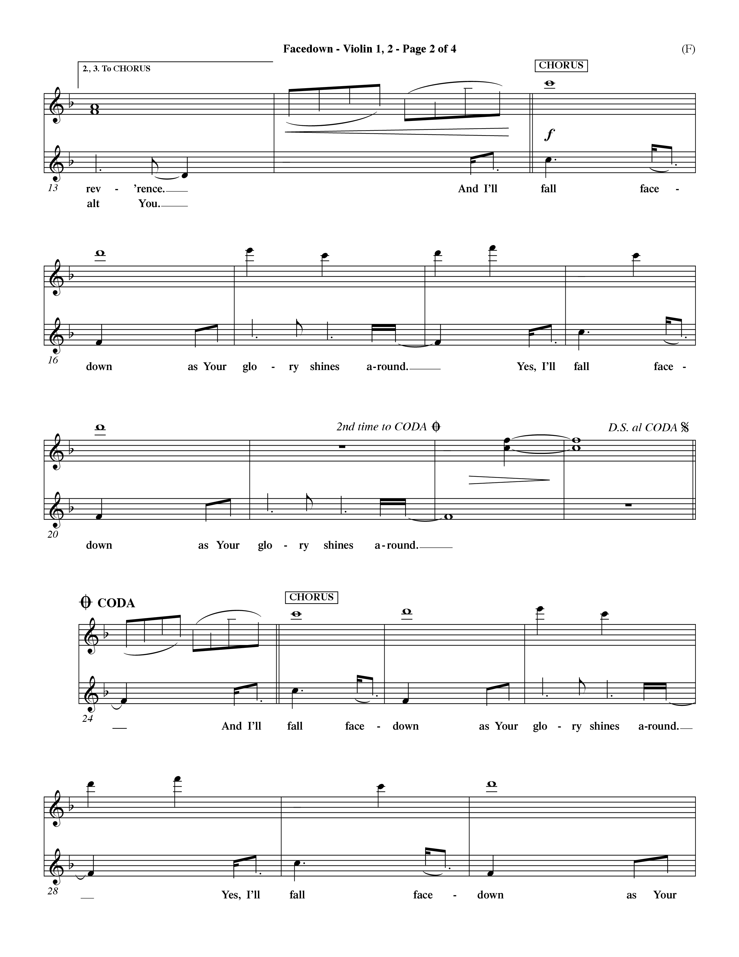 Facedown (Choral Anthem SATB) Violin 1/2 (Word Music Choral / Orch. Dave Williamson)