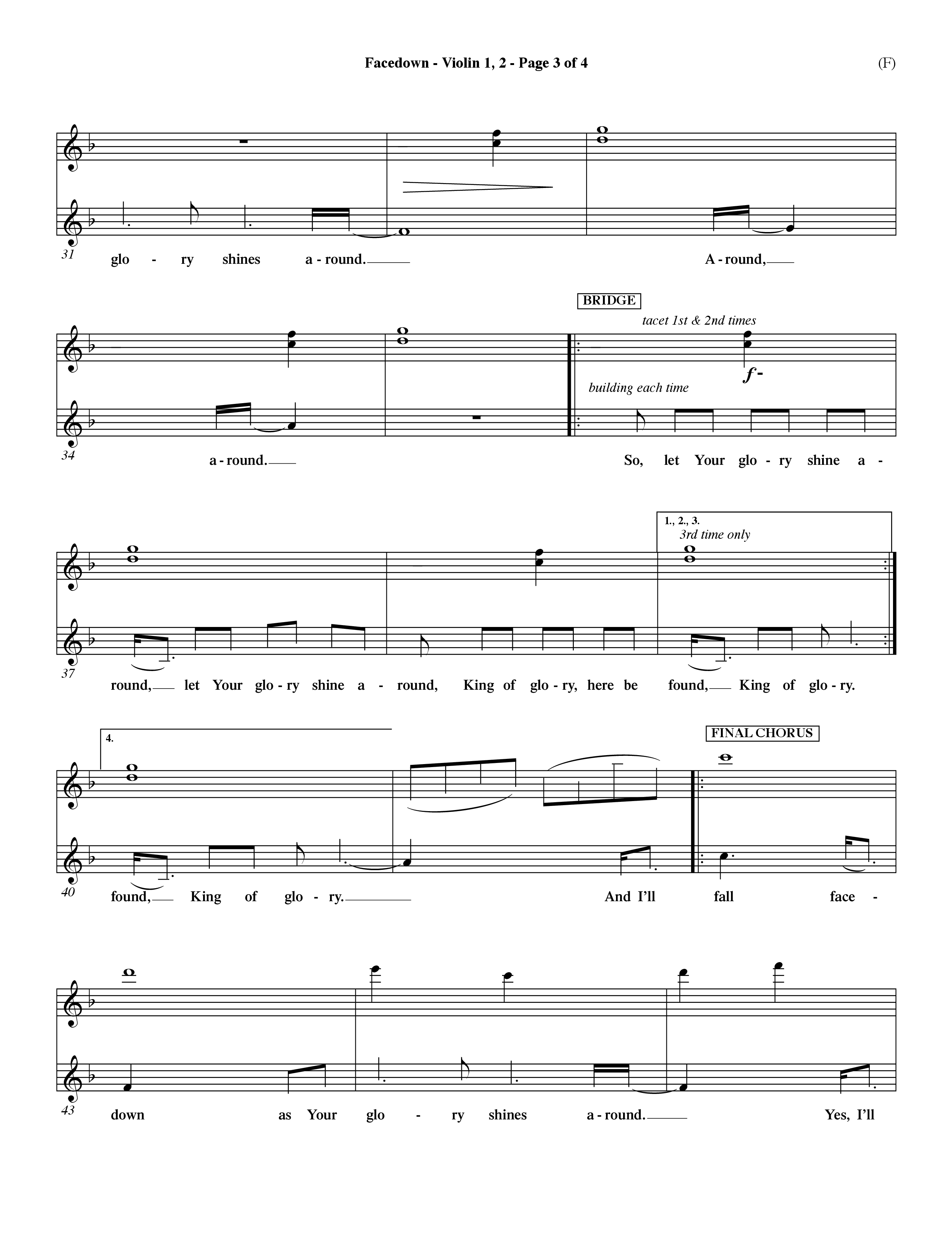 Facedown (Choral Anthem SATB) Violin 1/2 (Word Music Choral / Orch. Dave Williamson)