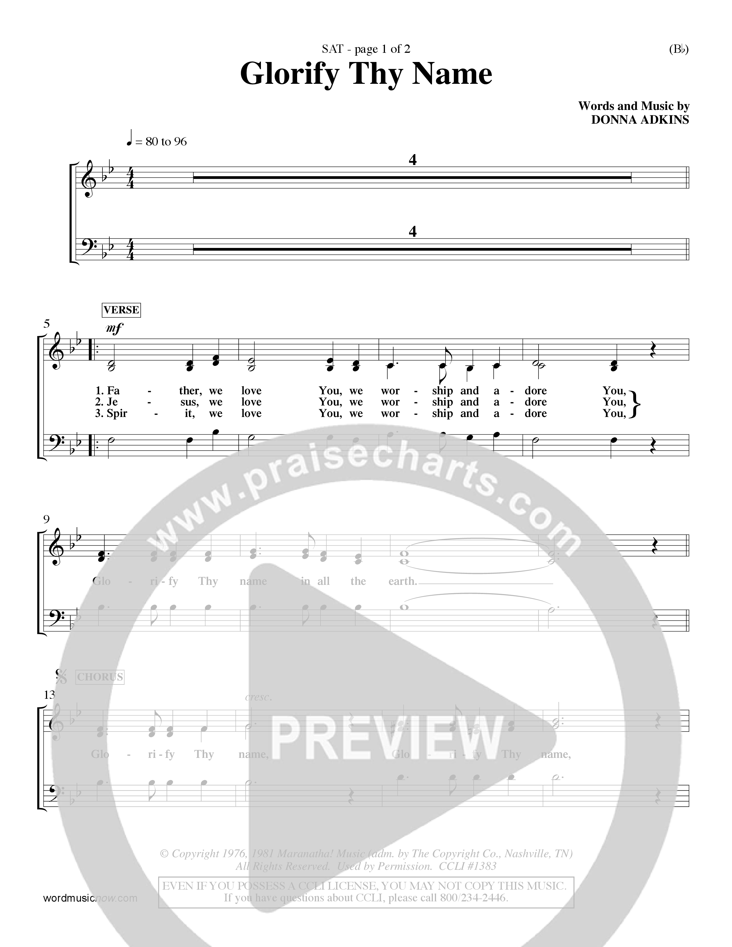 Glorify Thy Name (Choral Anthem SATB) Lead Sheet (SAT) (Word Music Choral / Orch. Billy Payne / Orch. Wayne Yankie)
