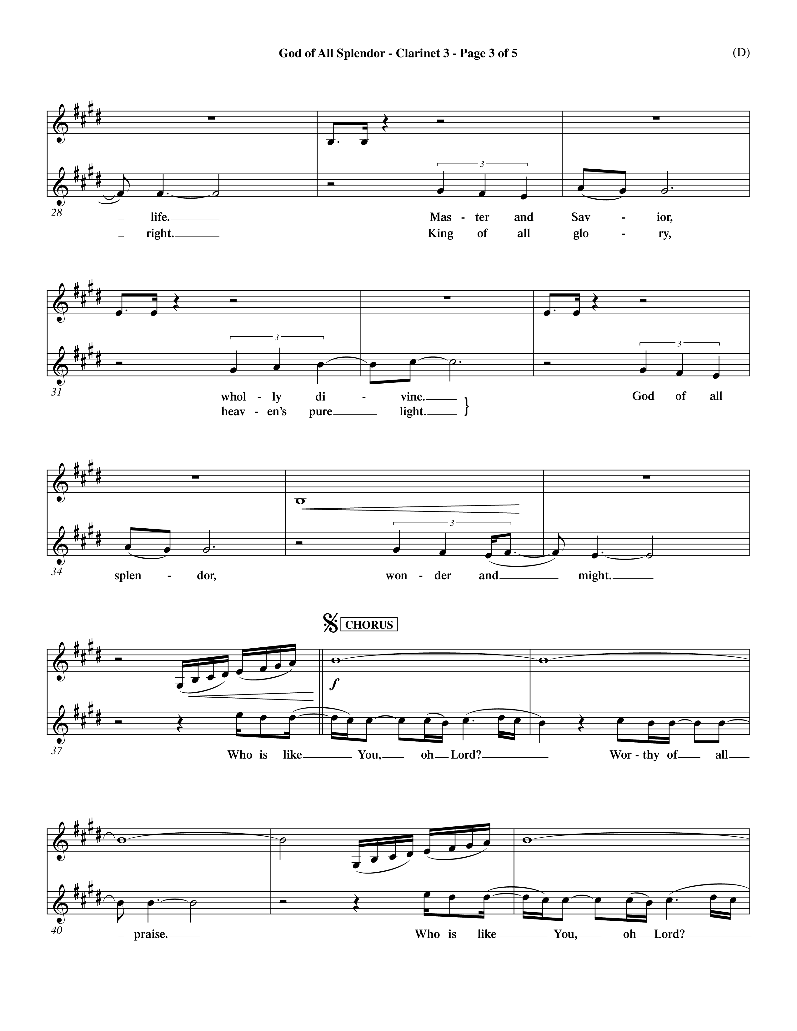 God Of All Splendor (Choral Anthem SATB) Clarinet 3 (Word Music Choral / Orch. Dave Williamson)