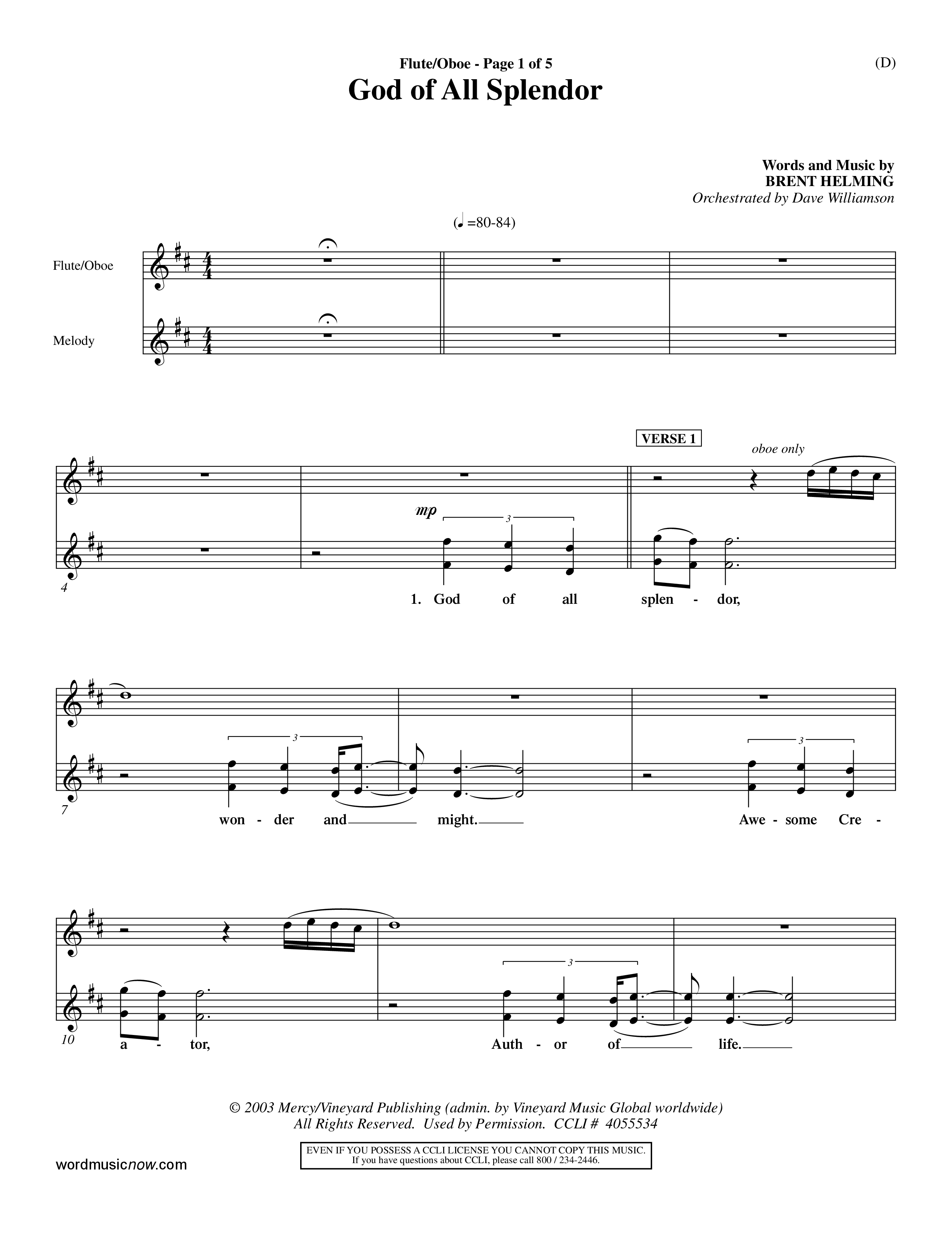 God Of All Splendor (Choral Anthem SATB) Flute/Oboe (Word Music Choral / Orch. Dave Williamson)