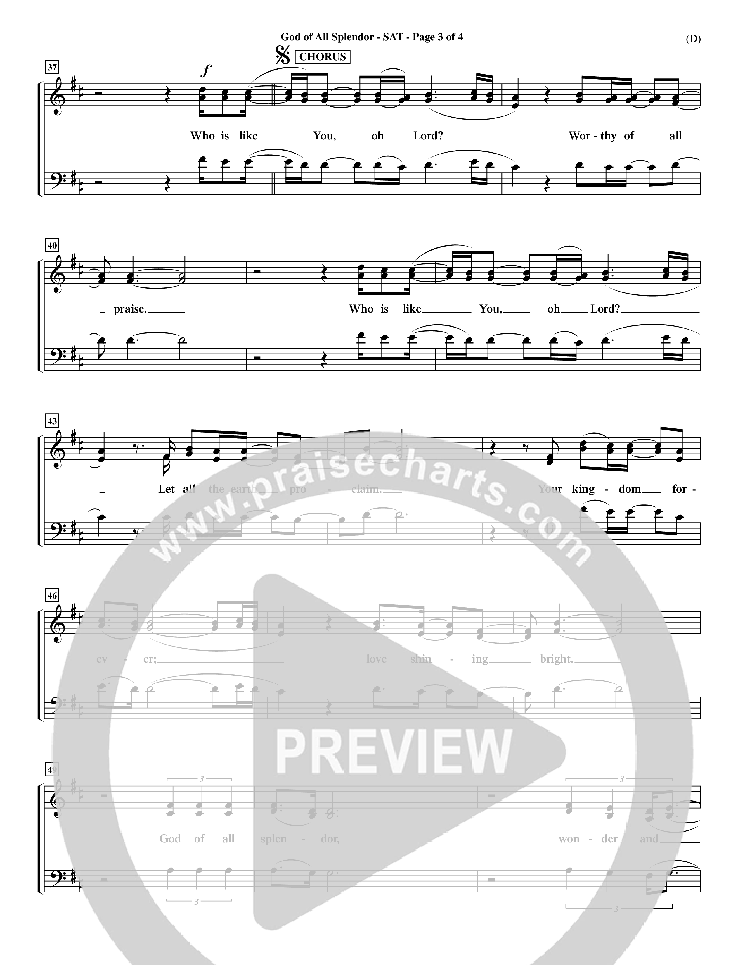 God Of All Splendor (Choral Anthem SATB) Lead Sheet (SAT) (Word Music Choral / Orch. Dave Williamson)