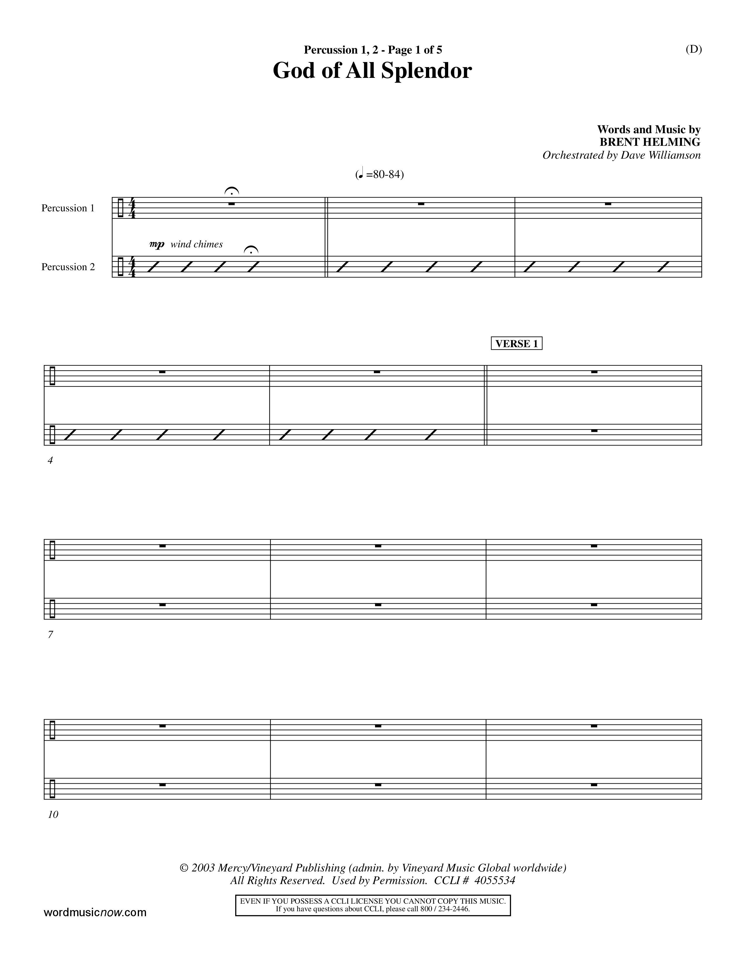 God Of All Splendor (Choral Anthem SATB) Percussion 1/2 (Word Music Choral / Orch. Dave Williamson)