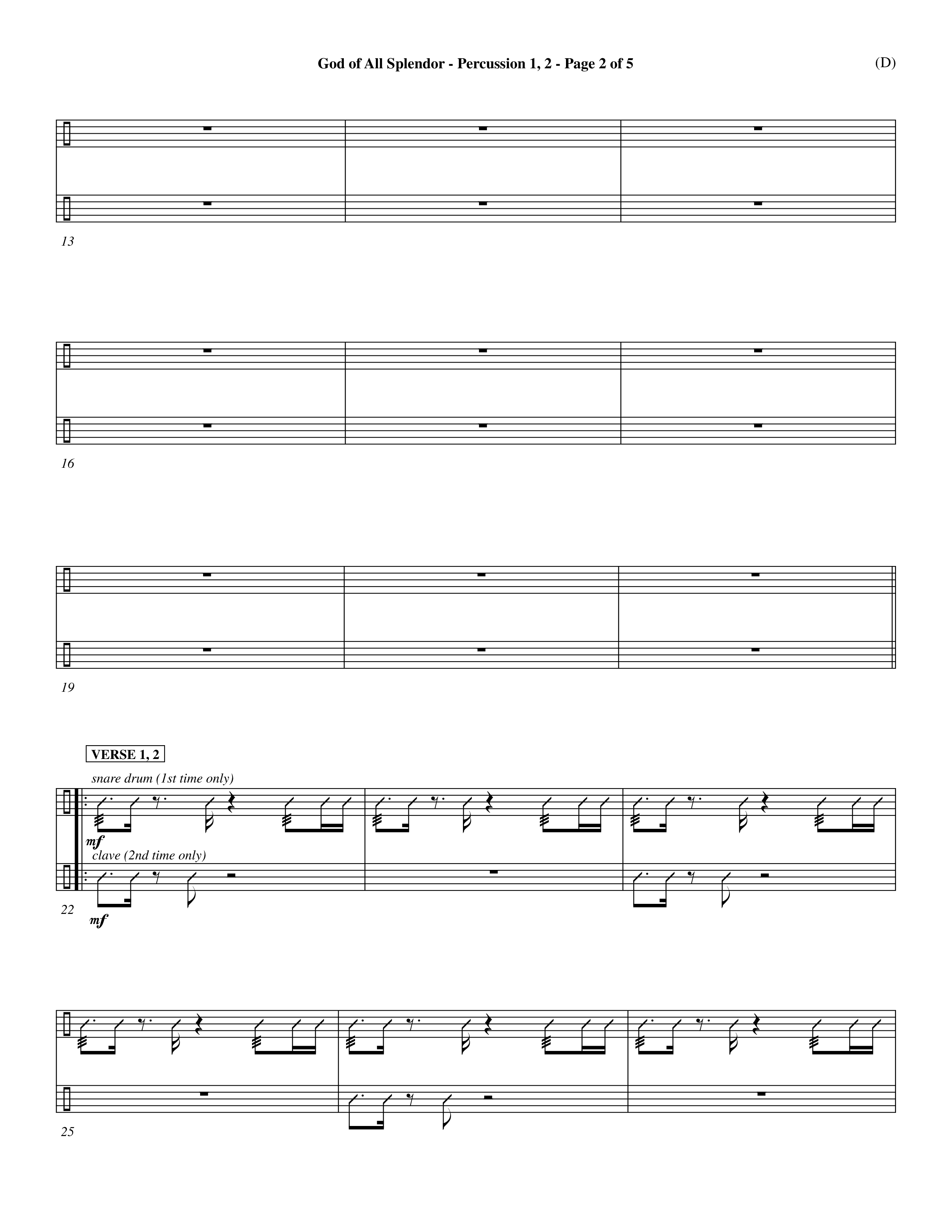 God Of All Splendor (Choral Anthem SATB) Percussion 1/2 (Word Music Choral / Orch. Dave Williamson)