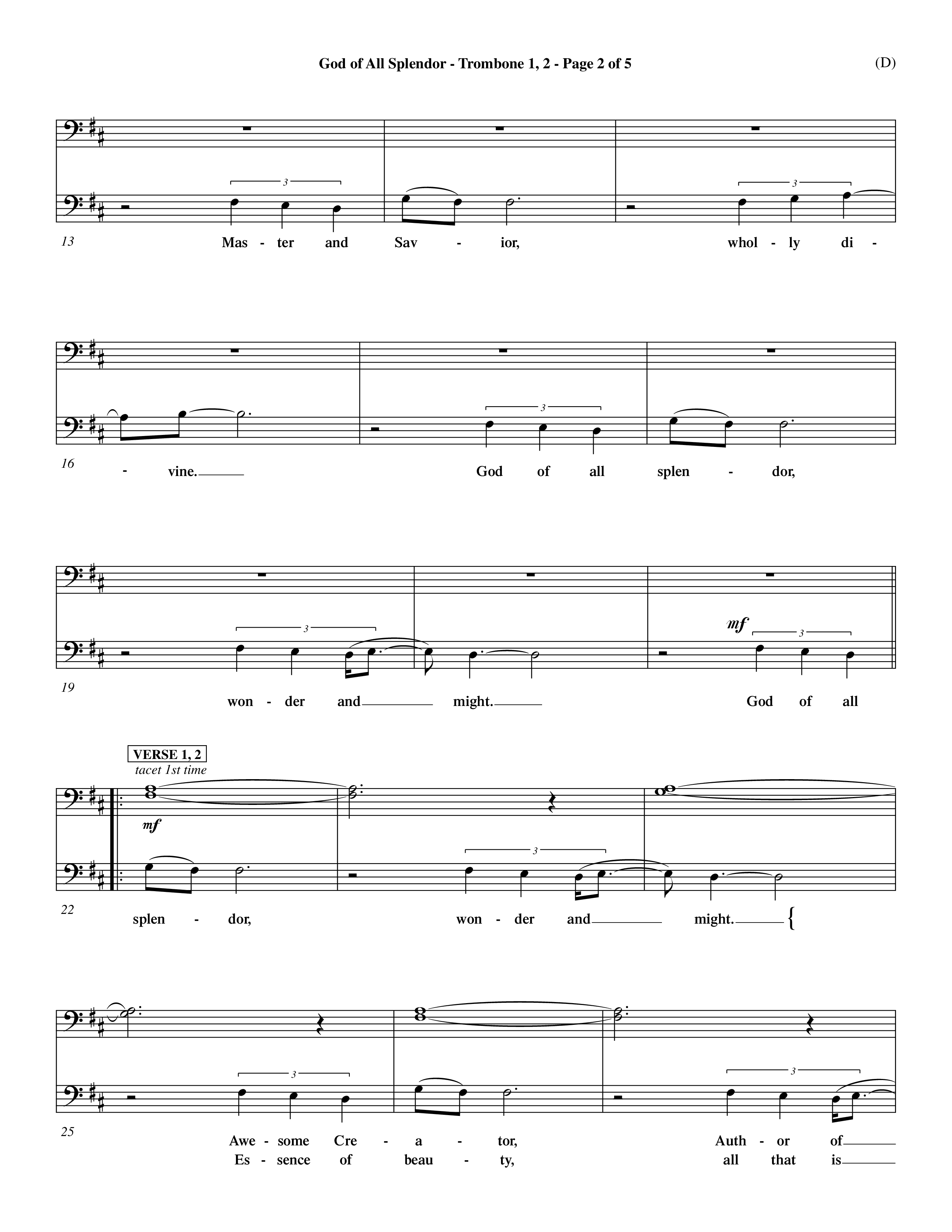 God Of All Splendor (Choral Anthem SATB) Trombone 1/2 (Word Music Choral / Orch. Dave Williamson)