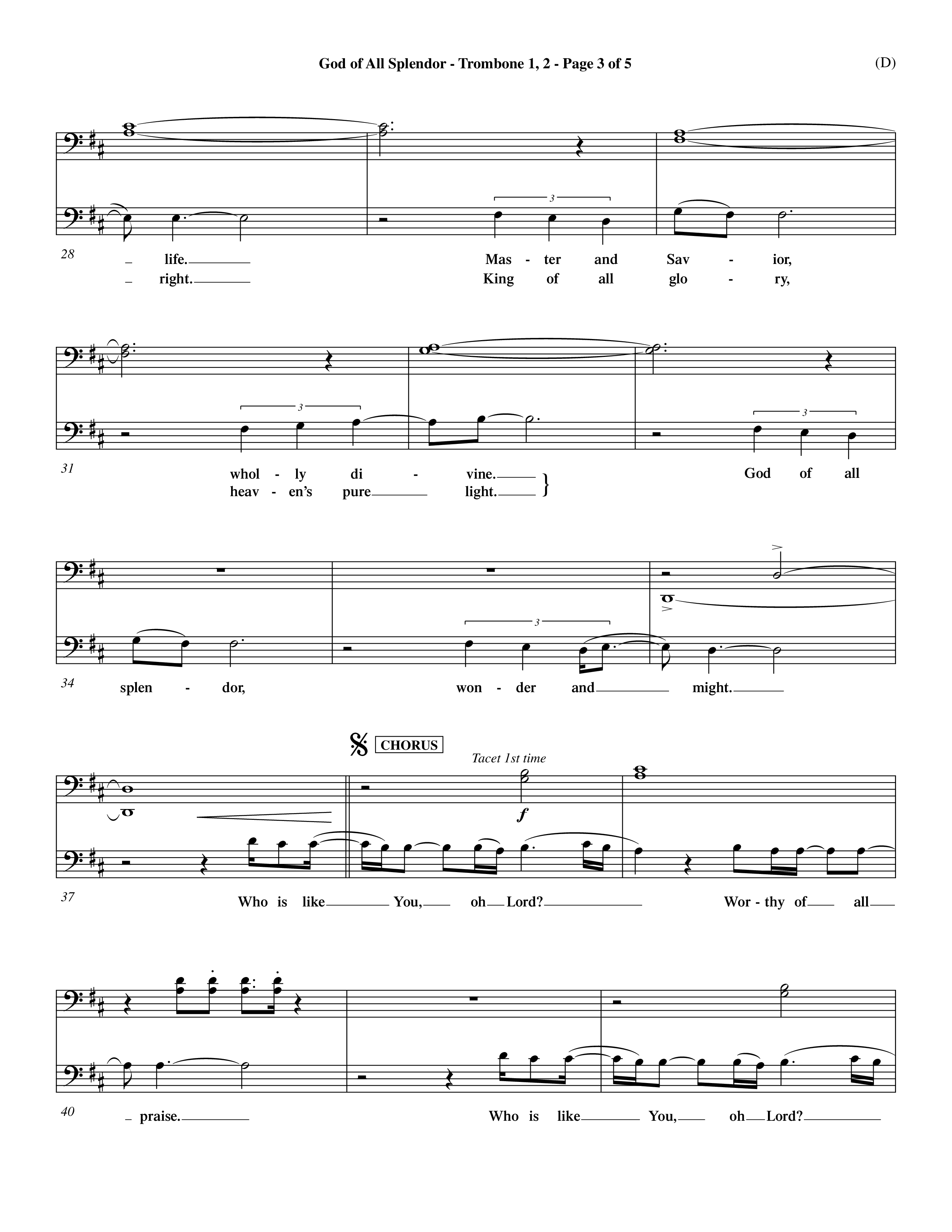 God Of All Splendor (Choral Anthem SATB) Trombone 1/2 (Word Music Choral / Orch. Dave Williamson)