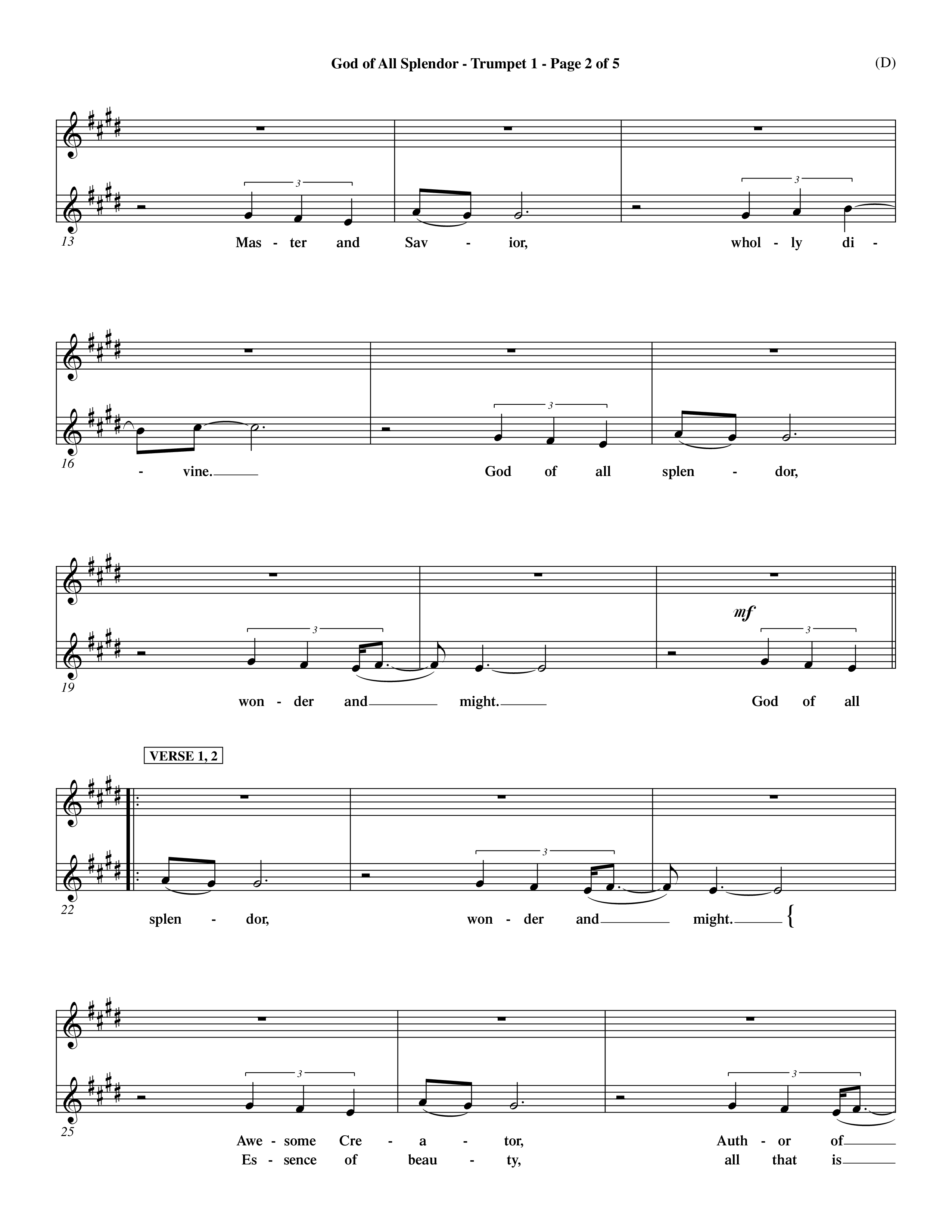 God Of All Splendor (Choral Anthem SATB) Trumpet 1 (Word Music Choral / Orch. Dave Williamson)