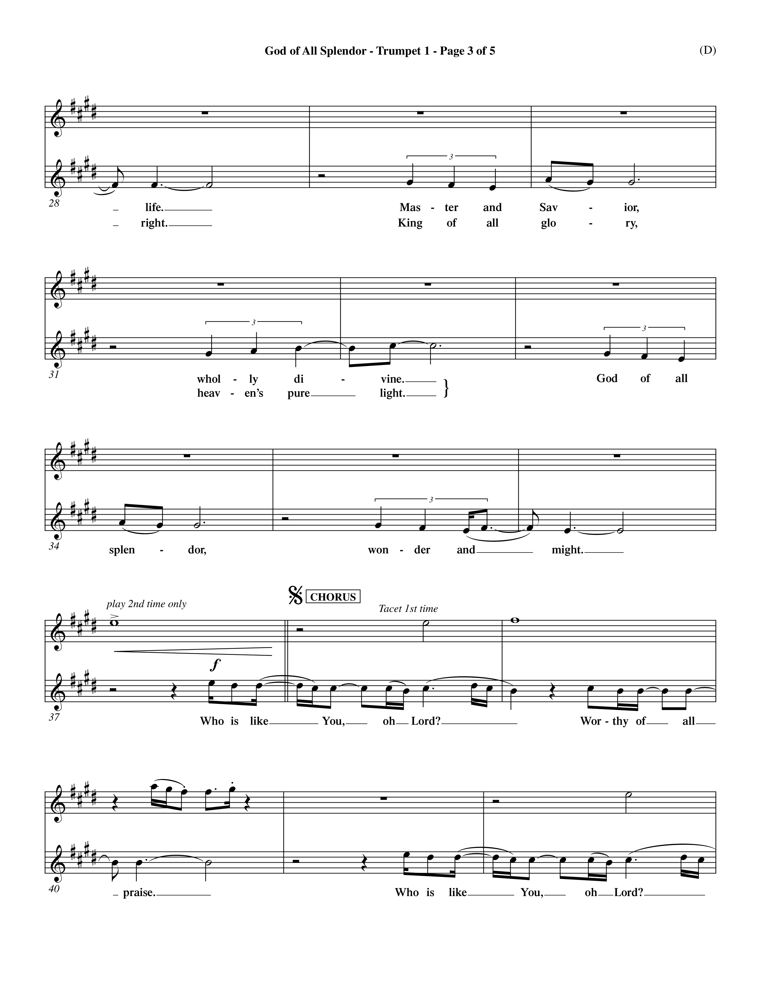 God Of All Splendor (Choral Anthem SATB) Trumpet 1 (Word Music Choral / Orch. Dave Williamson)