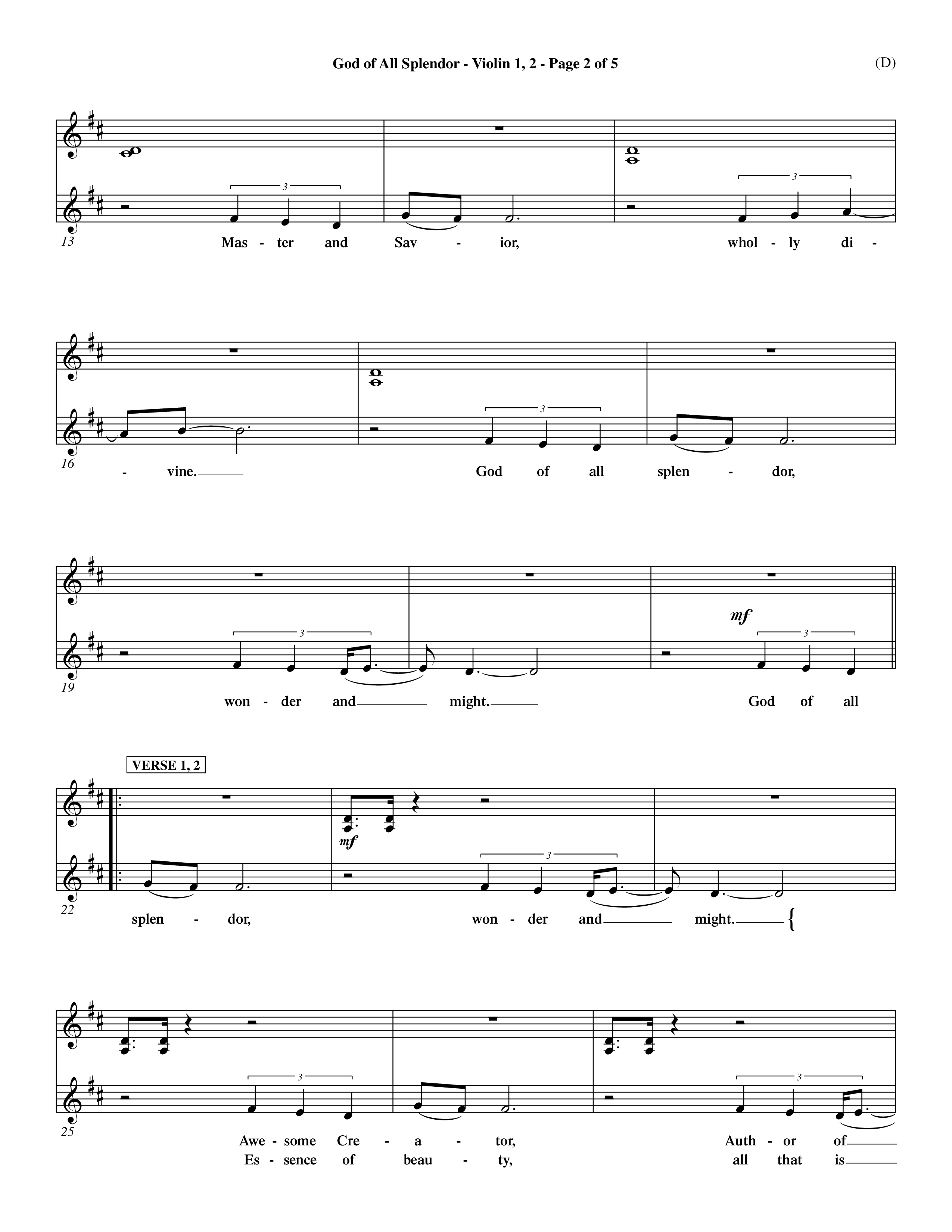 God Of All Splendor (Choral Anthem SATB) Violin 1/2 (Word Music Choral / Orch. Dave Williamson)