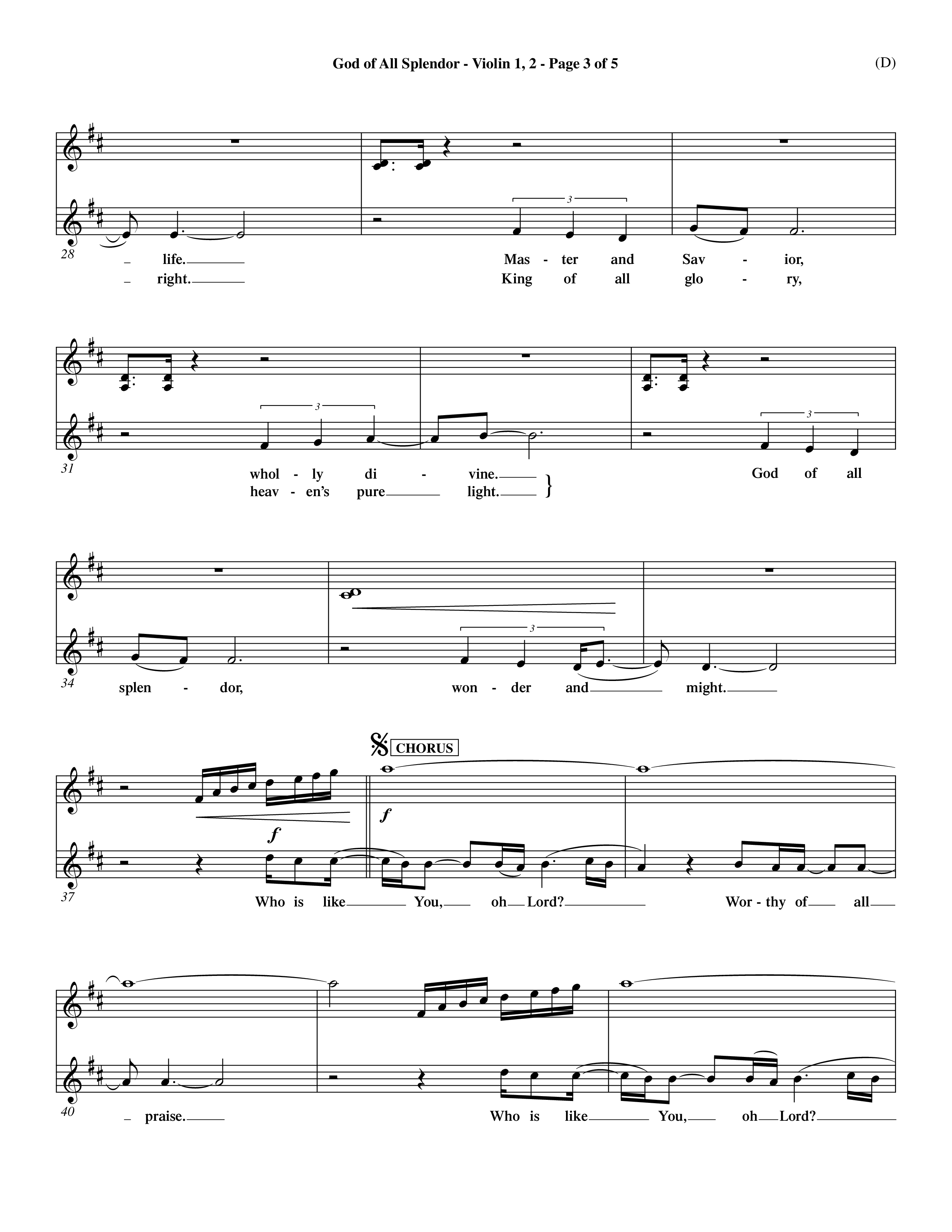 God Of All Splendor (Choral Anthem SATB) Violin 1/2 (Word Music Choral / Orch. Dave Williamson)