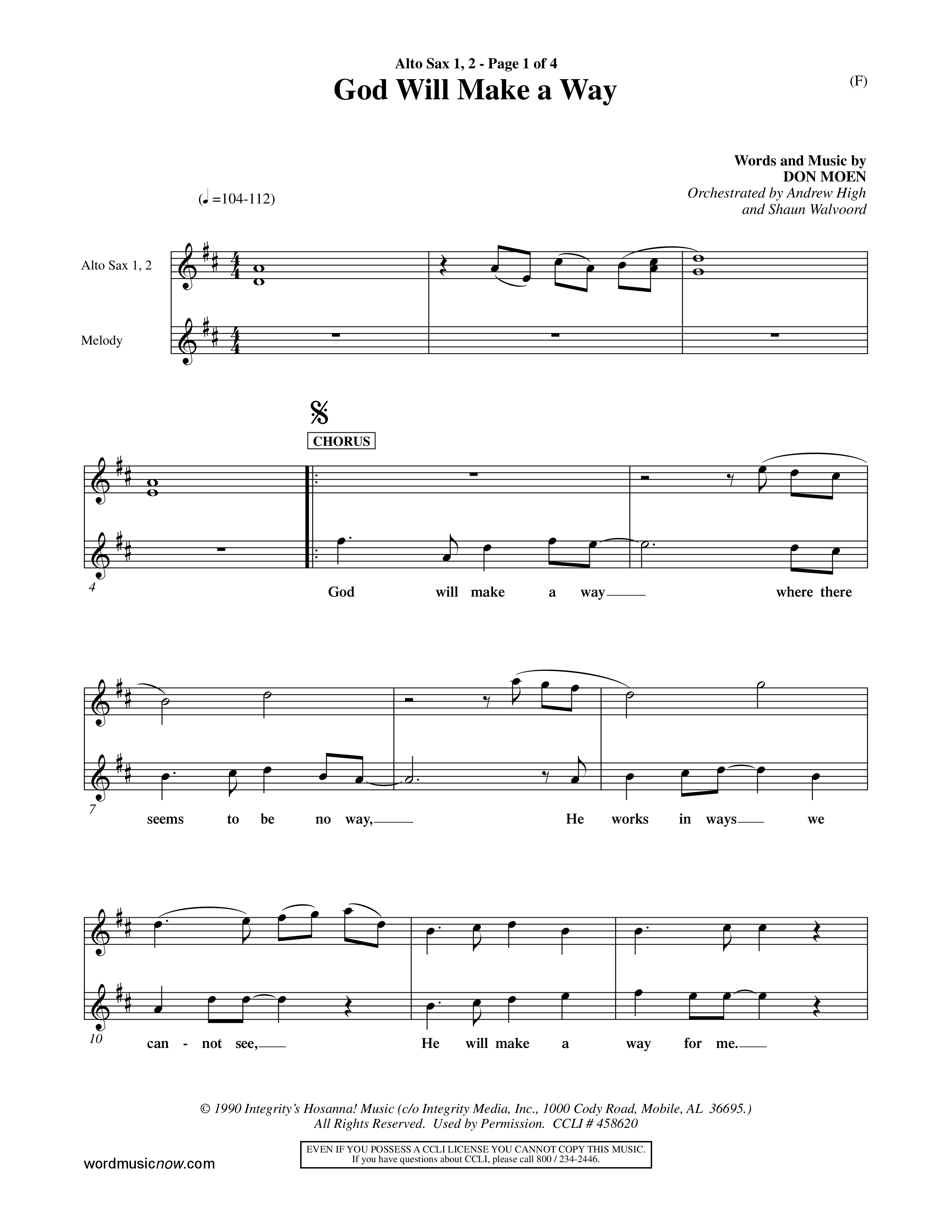 God Will Make A Way (Choral Anthem SATB) Alto Sax 1/2 (Word Music Choral / Orch. Andrew High / Orch. Shaun Walvoord)