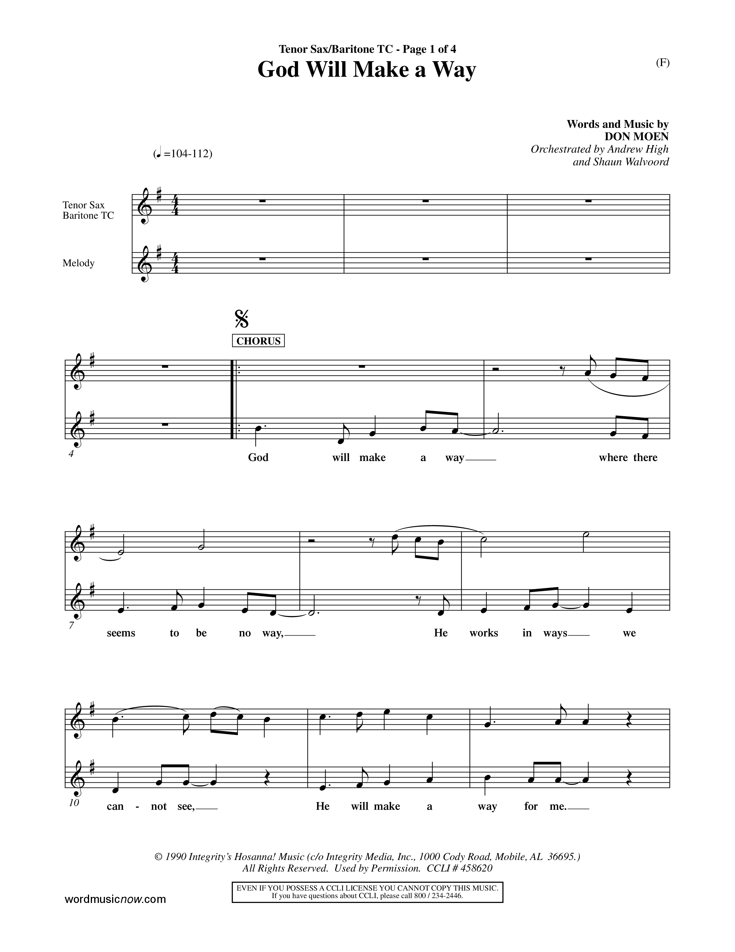 God Will Make A Way (Choral Anthem SATB) Tenor Sax/Baritone T.C. (Word Music Choral / Orch. Andrew High / Orch. Shaun Walvoord)