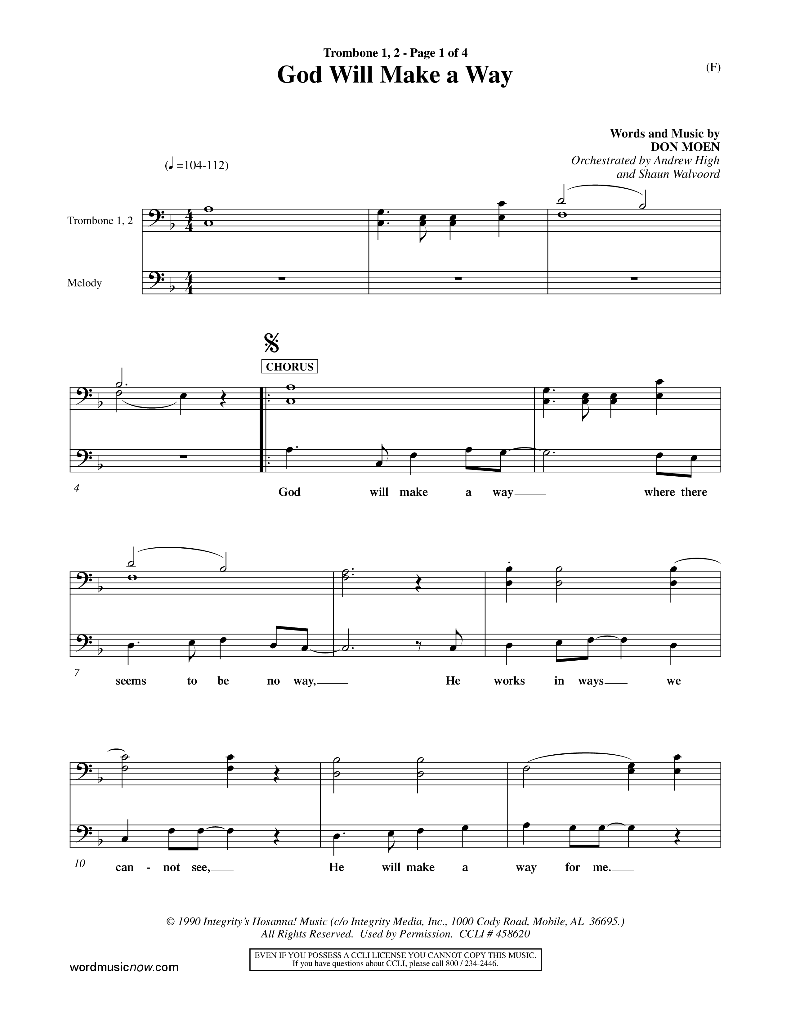 God Will Make A Way (Choral Anthem SATB) Trombone 1/2 (Word Music Choral / Orch. Andrew High / Orch. Shaun Walvoord)