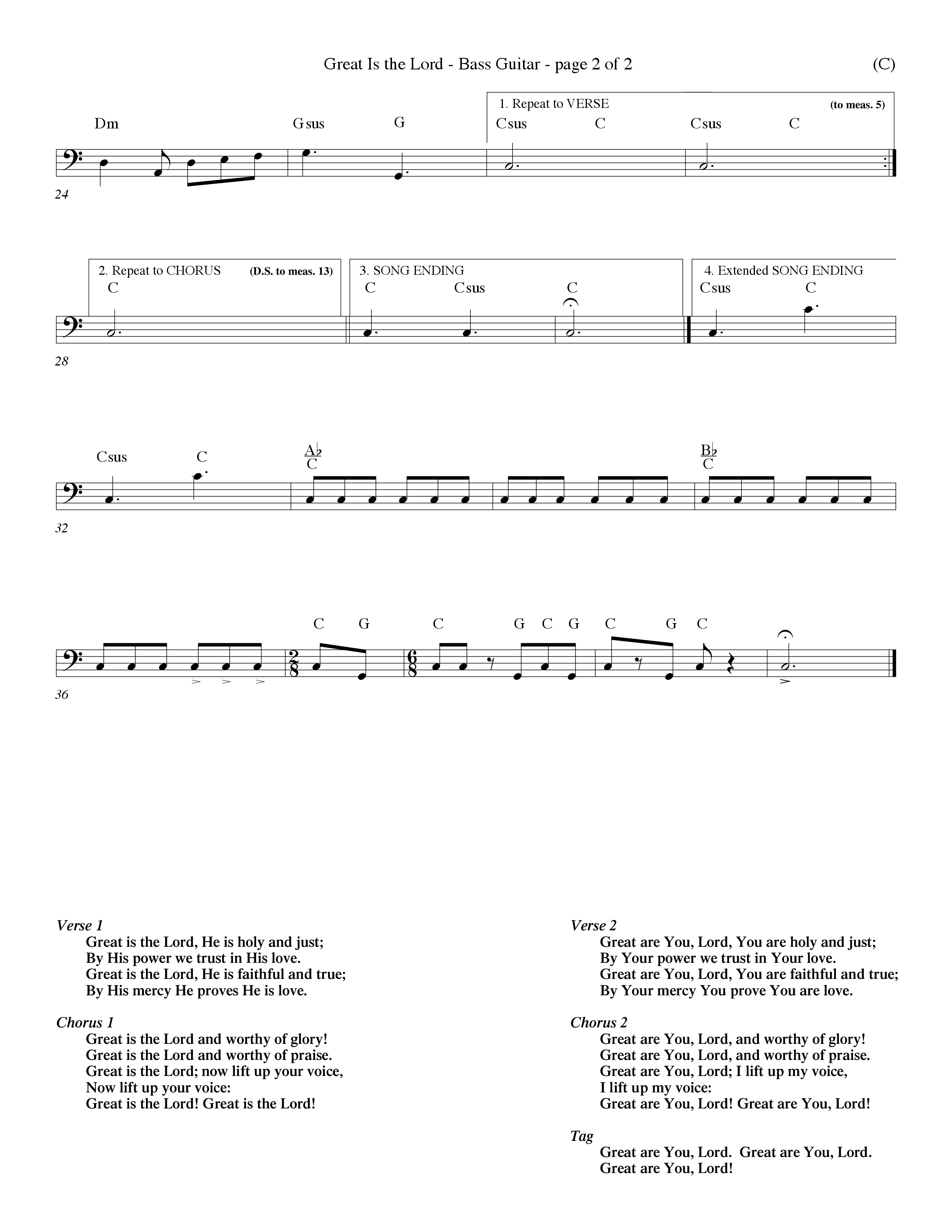 Great Is the Lord (Choral Anthem SATB) Bass Guitar (Word Music Choral / Orch. Lee Poquette / Orch. Wayne Yankie)