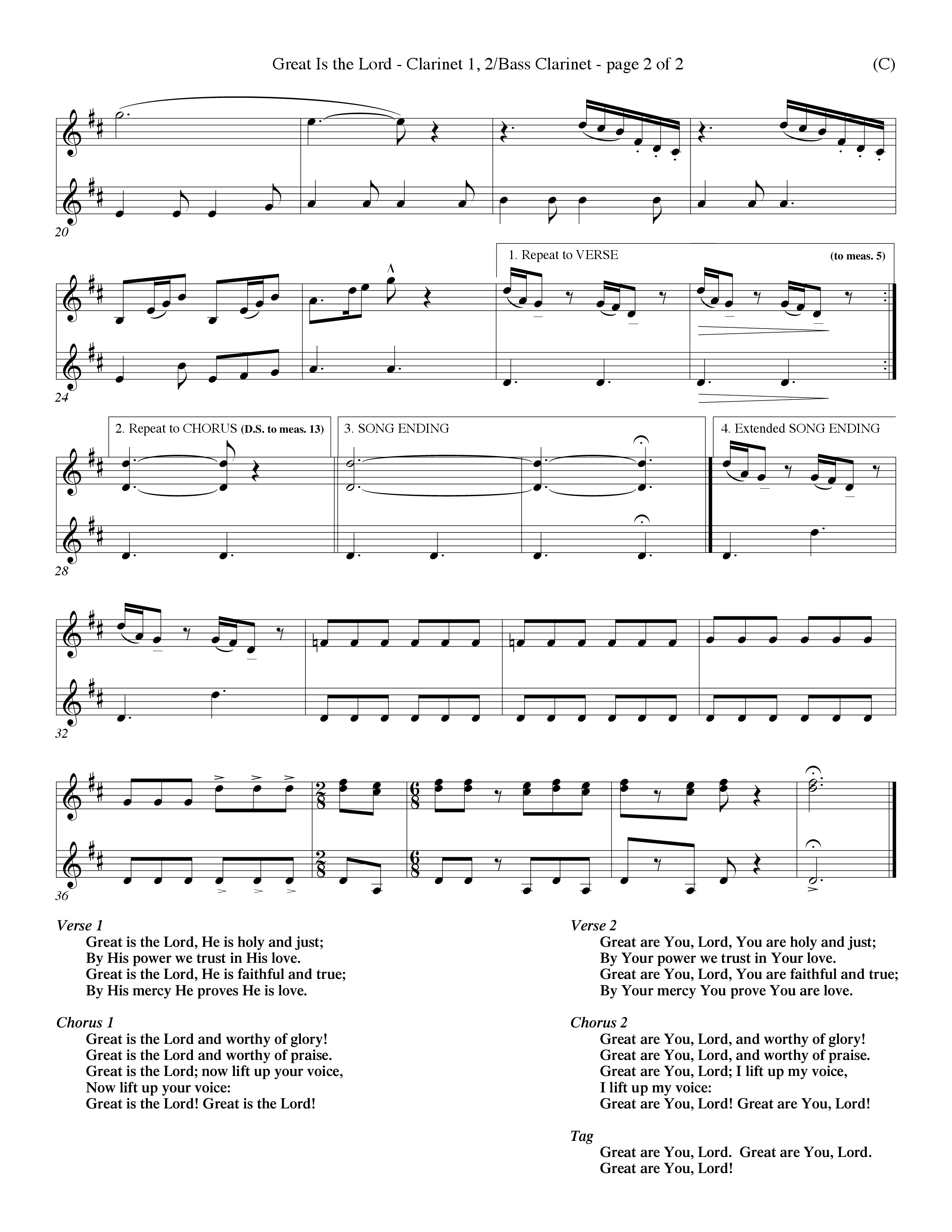 Great Is the Lord (Choral Anthem SATB) Clarinet 1/2, Bass Clarinet (Word Music Choral / Orch. Lee Poquette / Orch. Wayne Yankie)