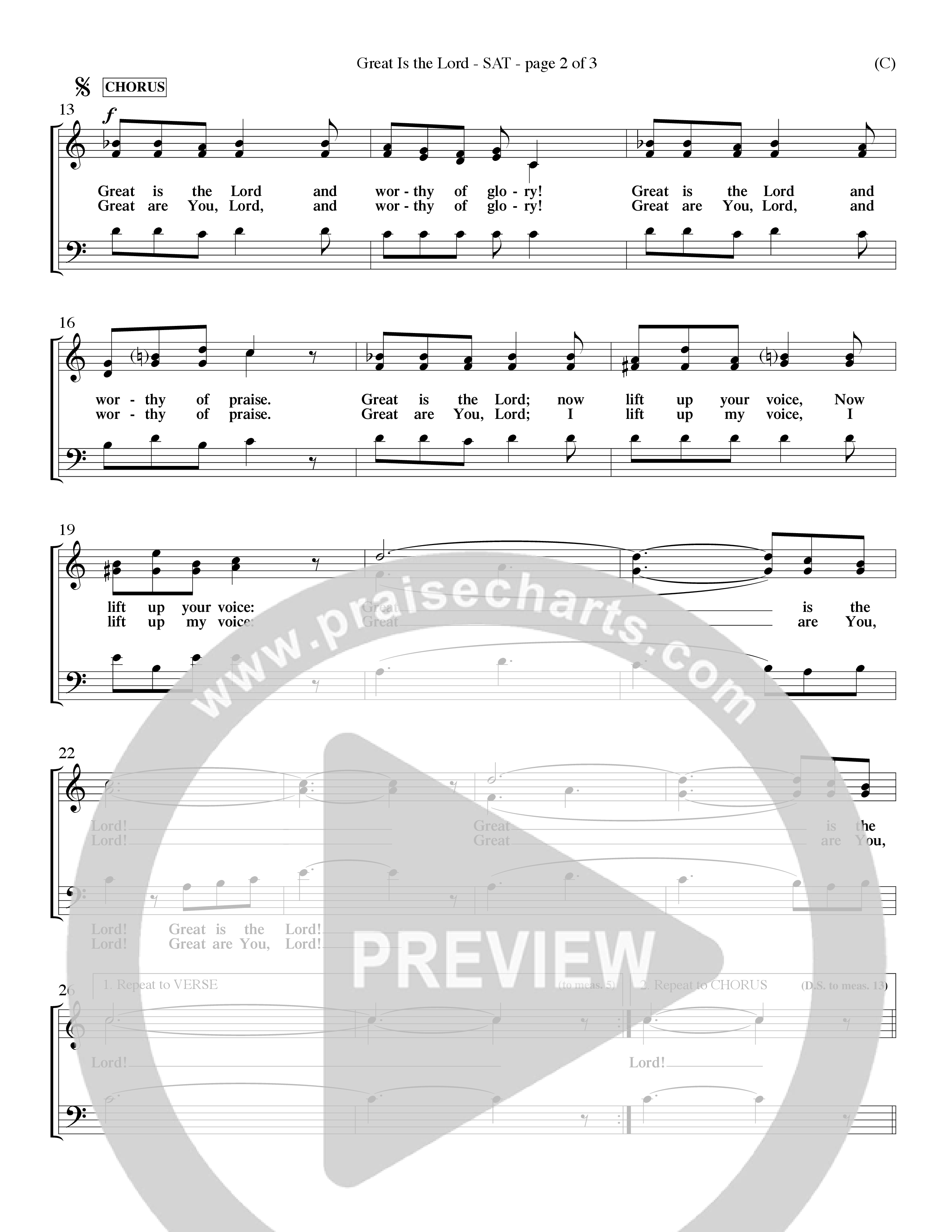 Great Is the Lord (Choral Anthem SATB) Lead Sheet (SAT) (Word Music Choral / Orch. Lee Poquette / Orch. Wayne Yankie)