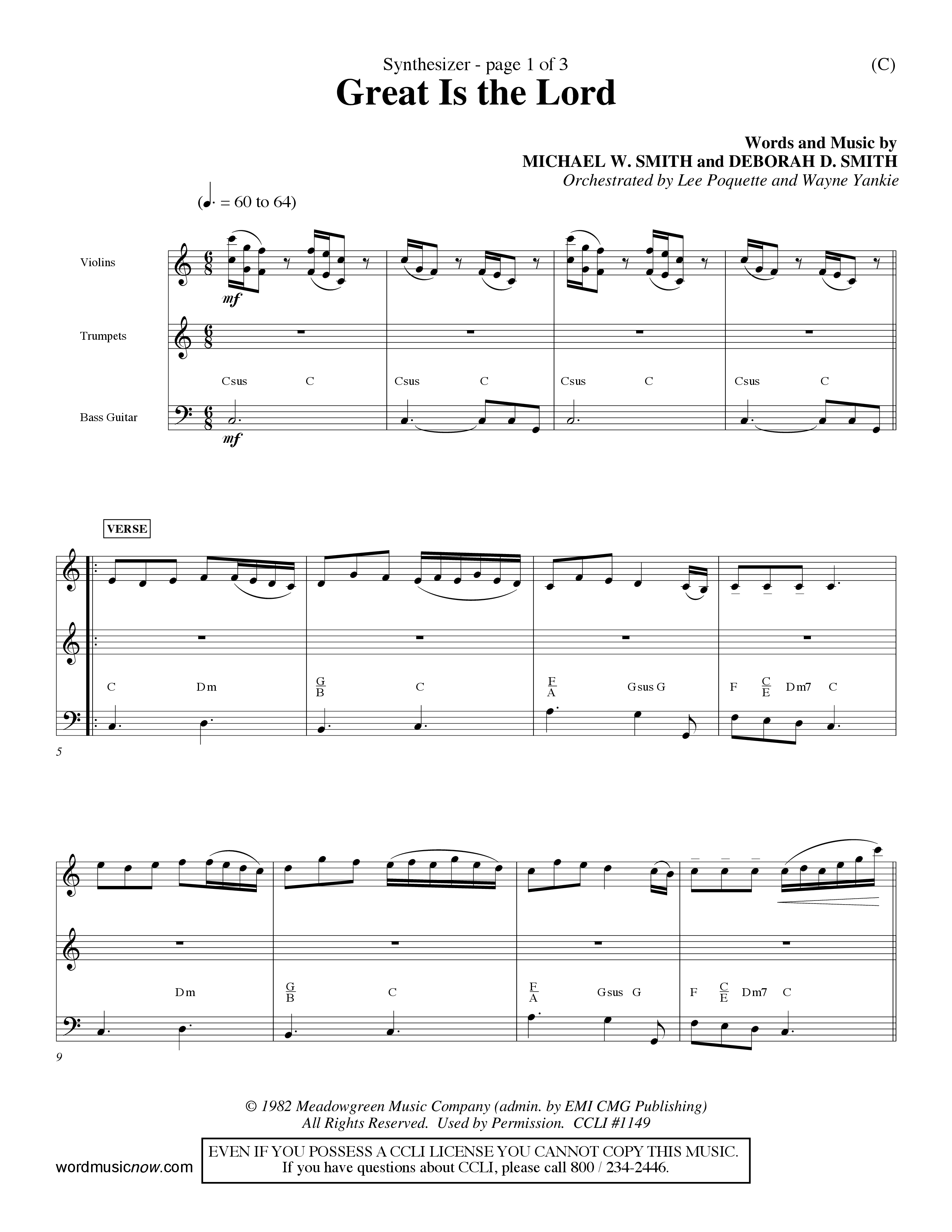 Great Is the Lord (Choral Anthem SATB) Synth (Word Music Choral / Orch. Lee Poquette / Orch. Wayne Yankie)