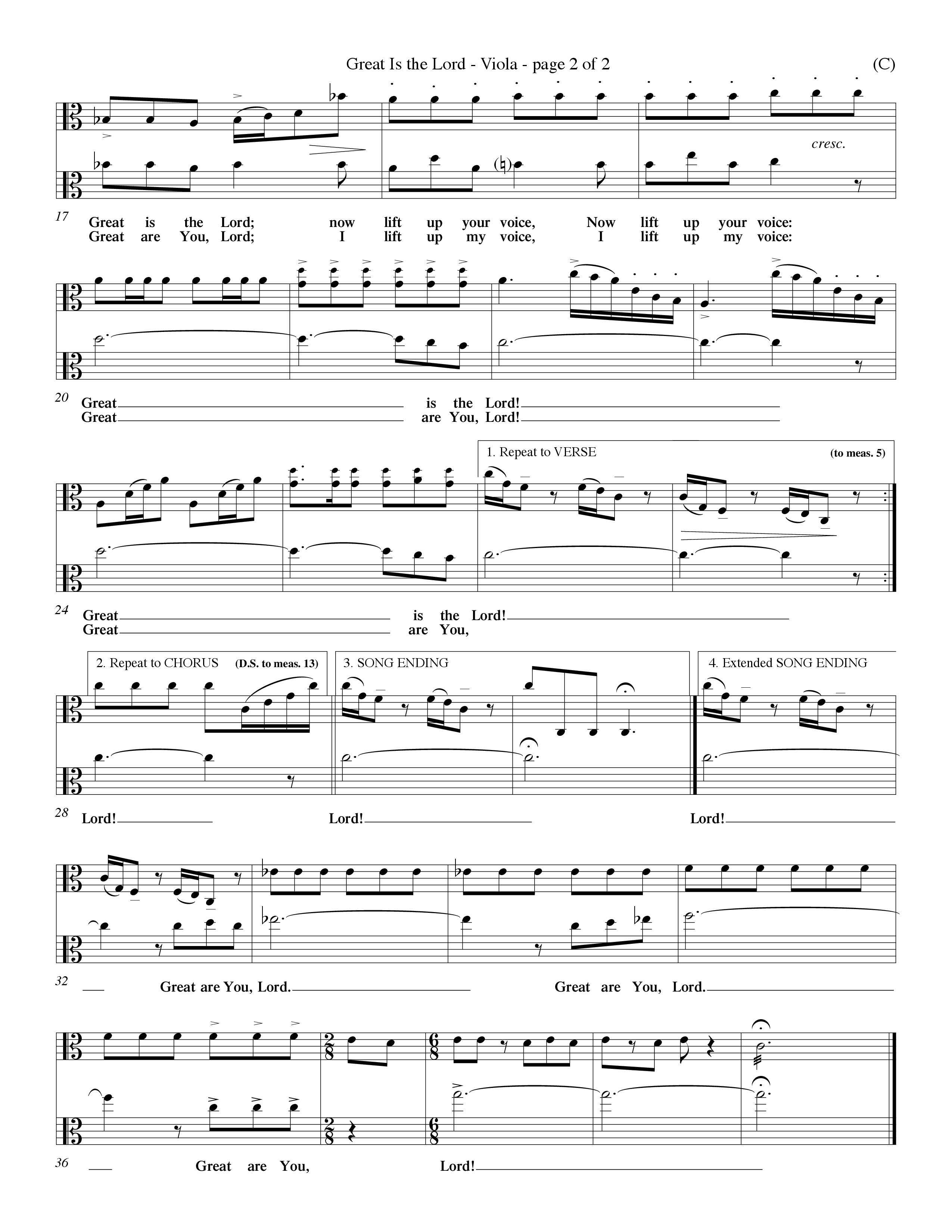 Great Is the Lord (Choral Anthem SATB) Viola (Word Music Choral / Orch. Lee Poquette / Orch. Wayne Yankie)