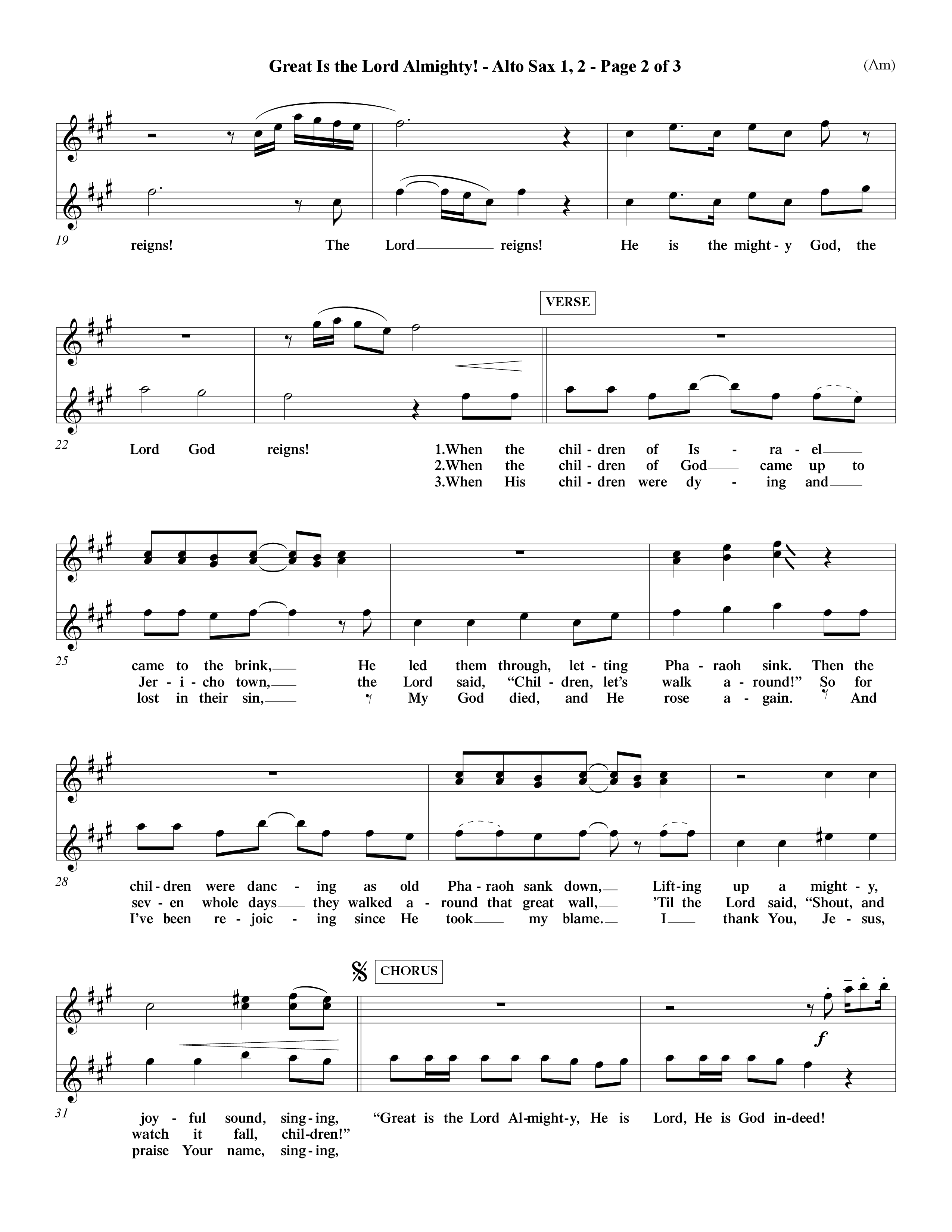 Great Is The Lord Almighty (Choral Anthem SATB) Alto Sax 1/2 (Word Music Choral / Orch. David Winkler)
