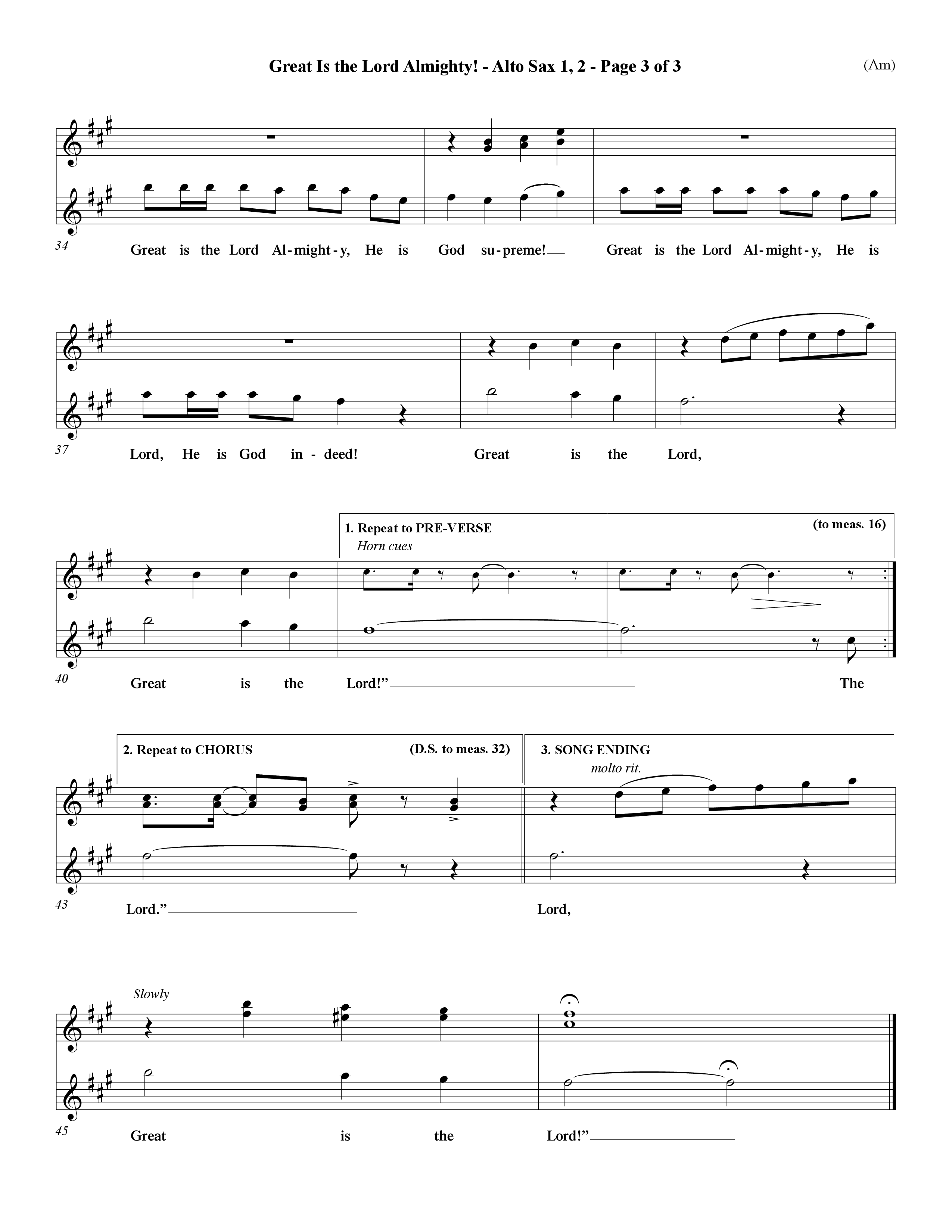 Great Is The Lord Almighty (Choral Anthem SATB) Alto Sax 1/2 (Word Music Choral / Orch. David Winkler)