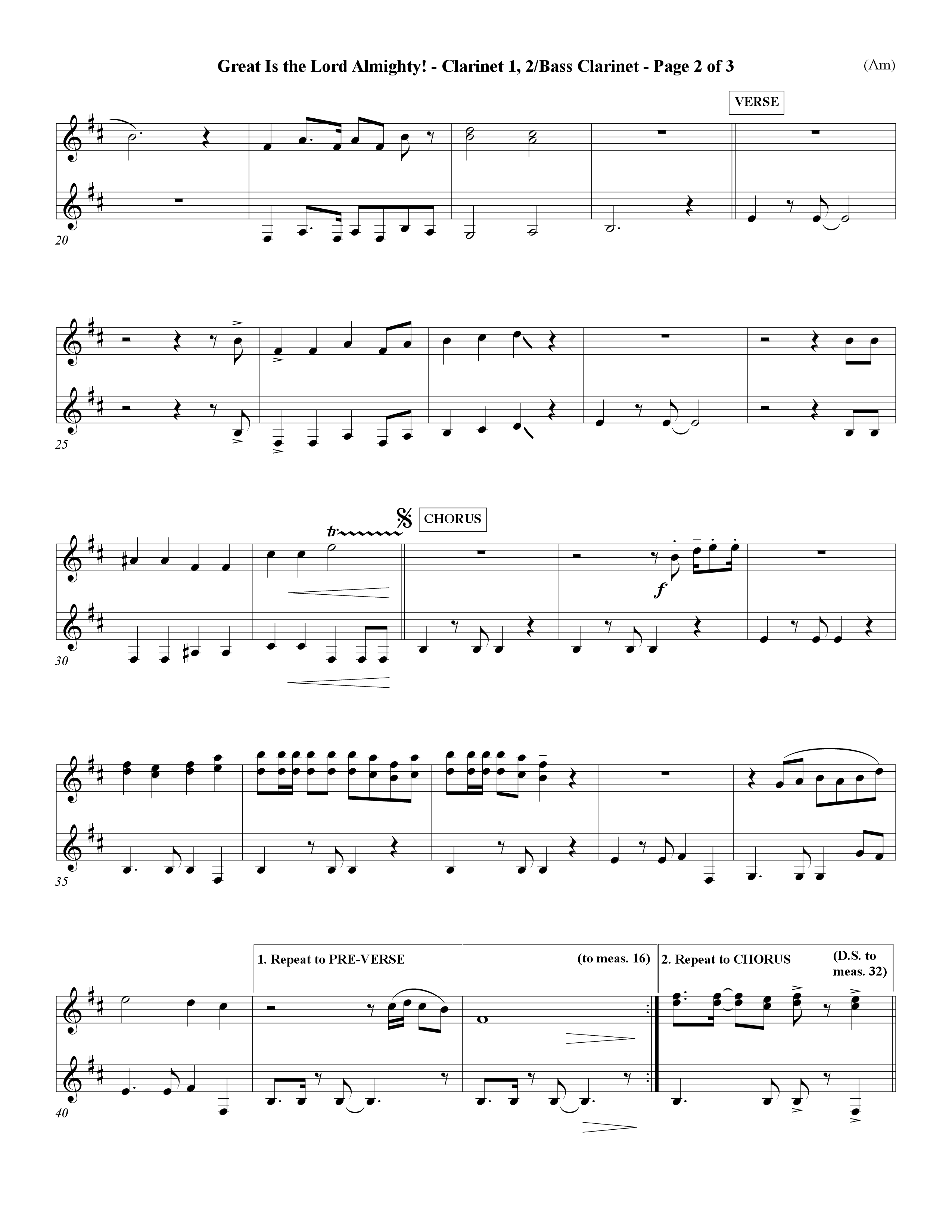 Great Is The Lord Almighty (Choral Anthem SATB) Clarinet 1/2, Bass Clarinet (Word Music Choral / Orch. David Winkler)