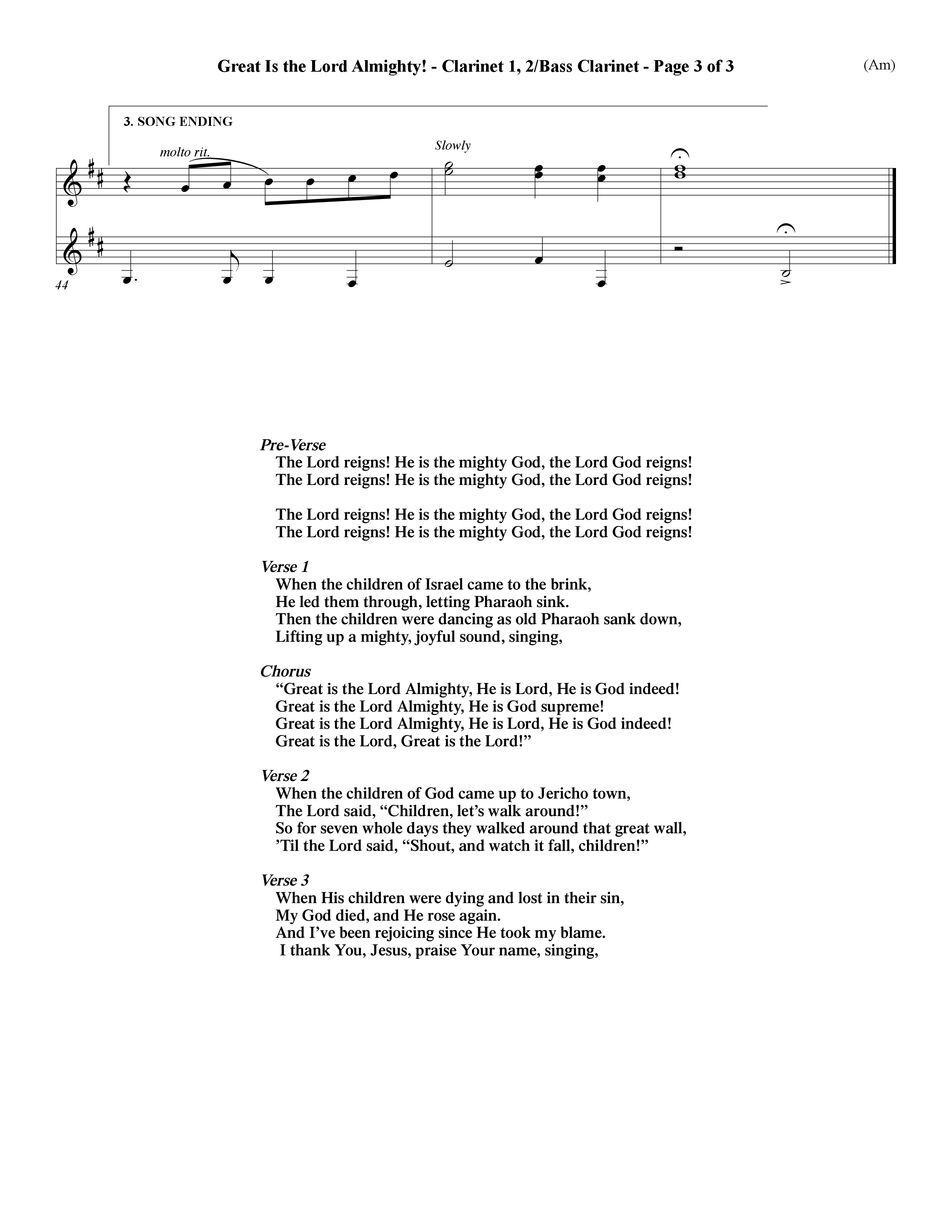 Great Is The Lord Almighty (Choral Anthem SATB) Clarinet 1/2, Bass Clarinet (Word Music Choral / Orch. David Winkler)