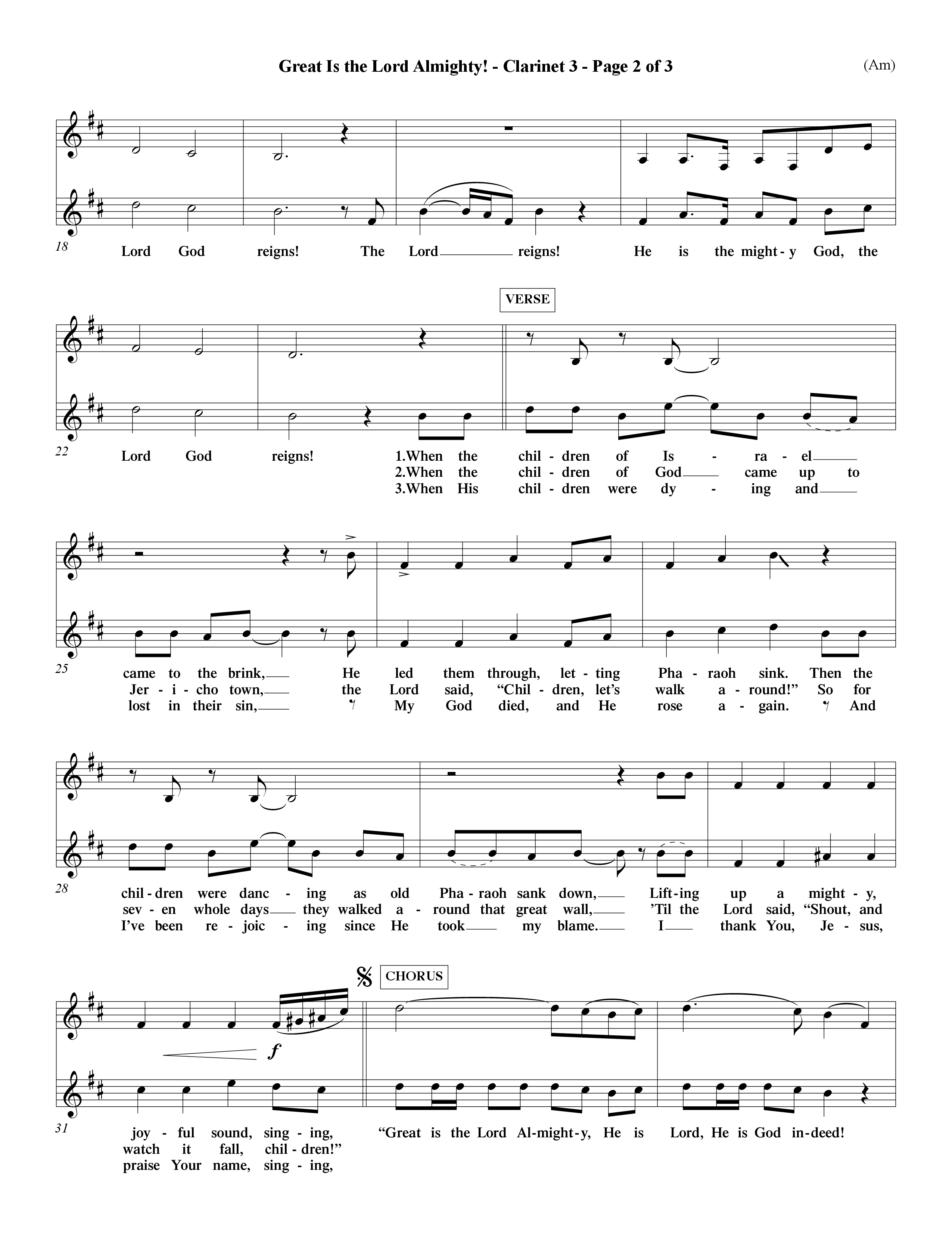 Great Is The Lord Almighty (Choral Anthem SATB) Clarinet 3 (Word Music Choral / Orch. David Winkler)