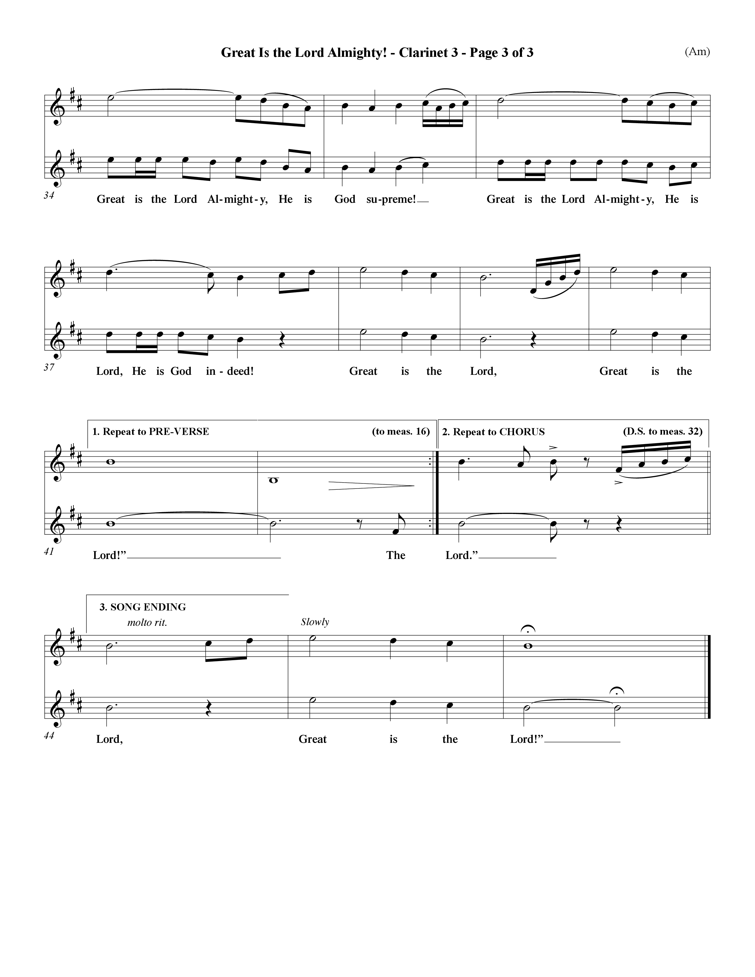 Great Is The Lord Almighty (Choral Anthem SATB) Clarinet 3 (Word Music Choral / Orch. David Winkler)