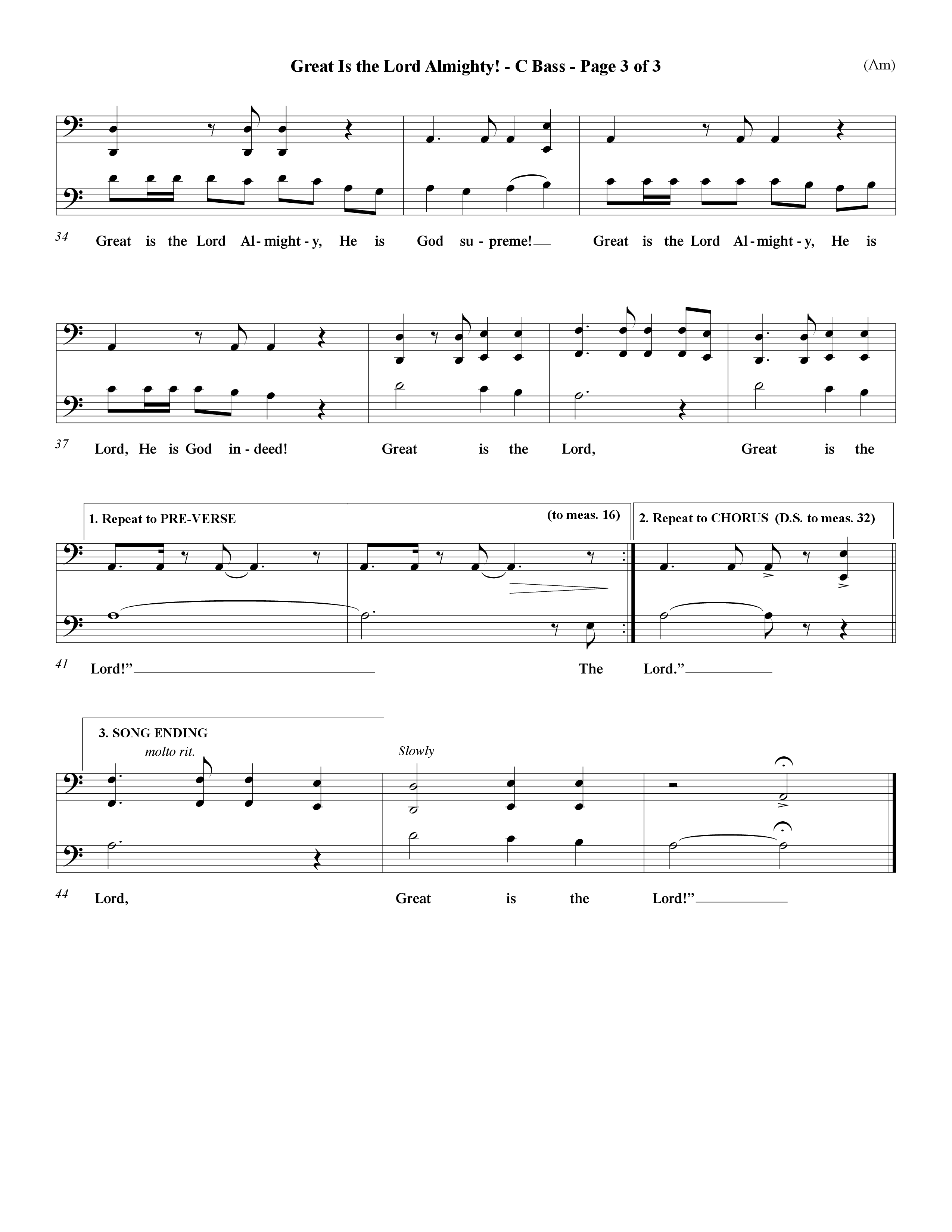 Great Is The Lord Almighty (Choral Anthem SATB) Contrabass (Word Music Choral / Orch. David Winkler)