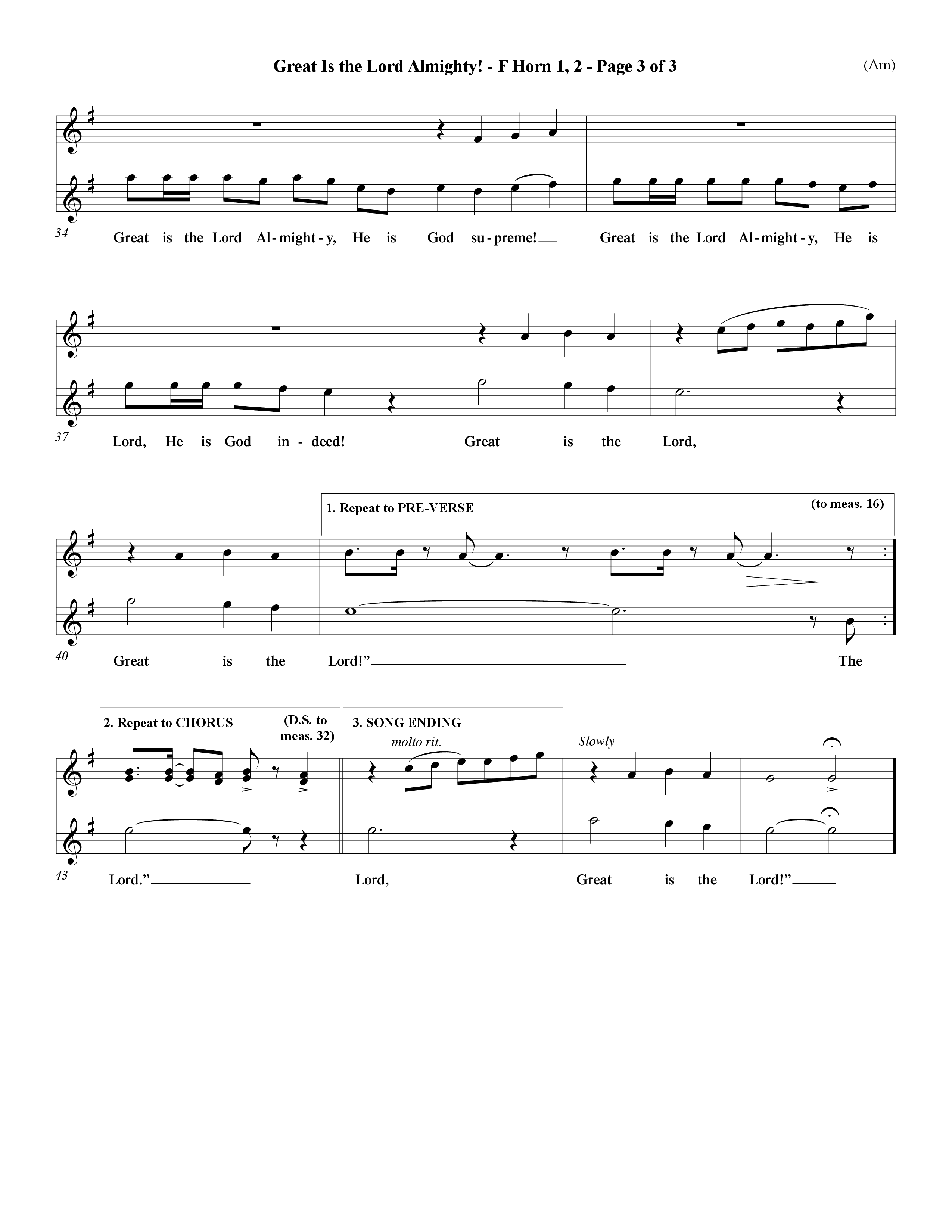 Great Is The Lord Almighty (Choral Anthem SATB) French Horn (Word Music Choral / Orch. David Winkler)