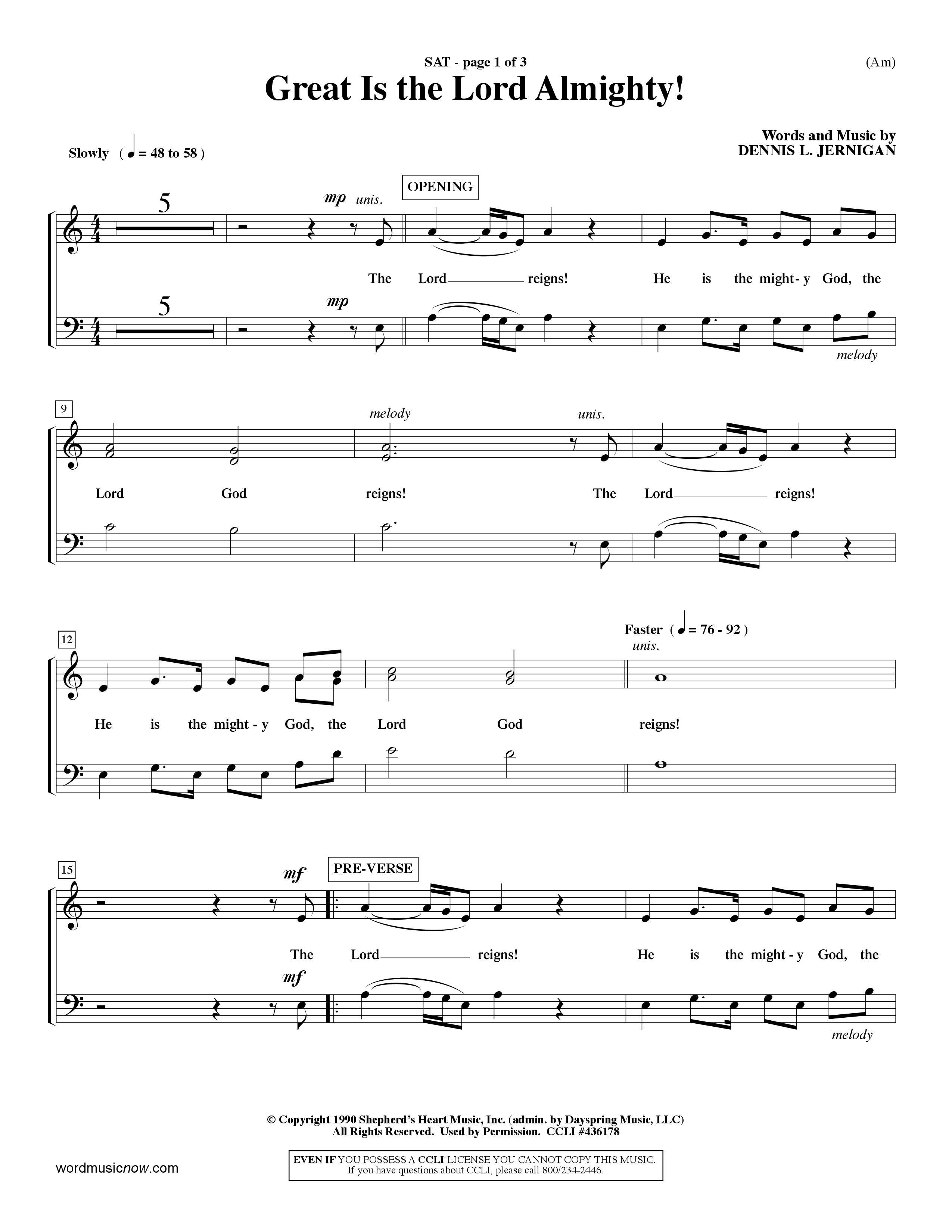Great Is The Lord Almighty (Choral Anthem SATB) Lead Sheet (SAT) (Word Music Choral / Orch. David Winkler)