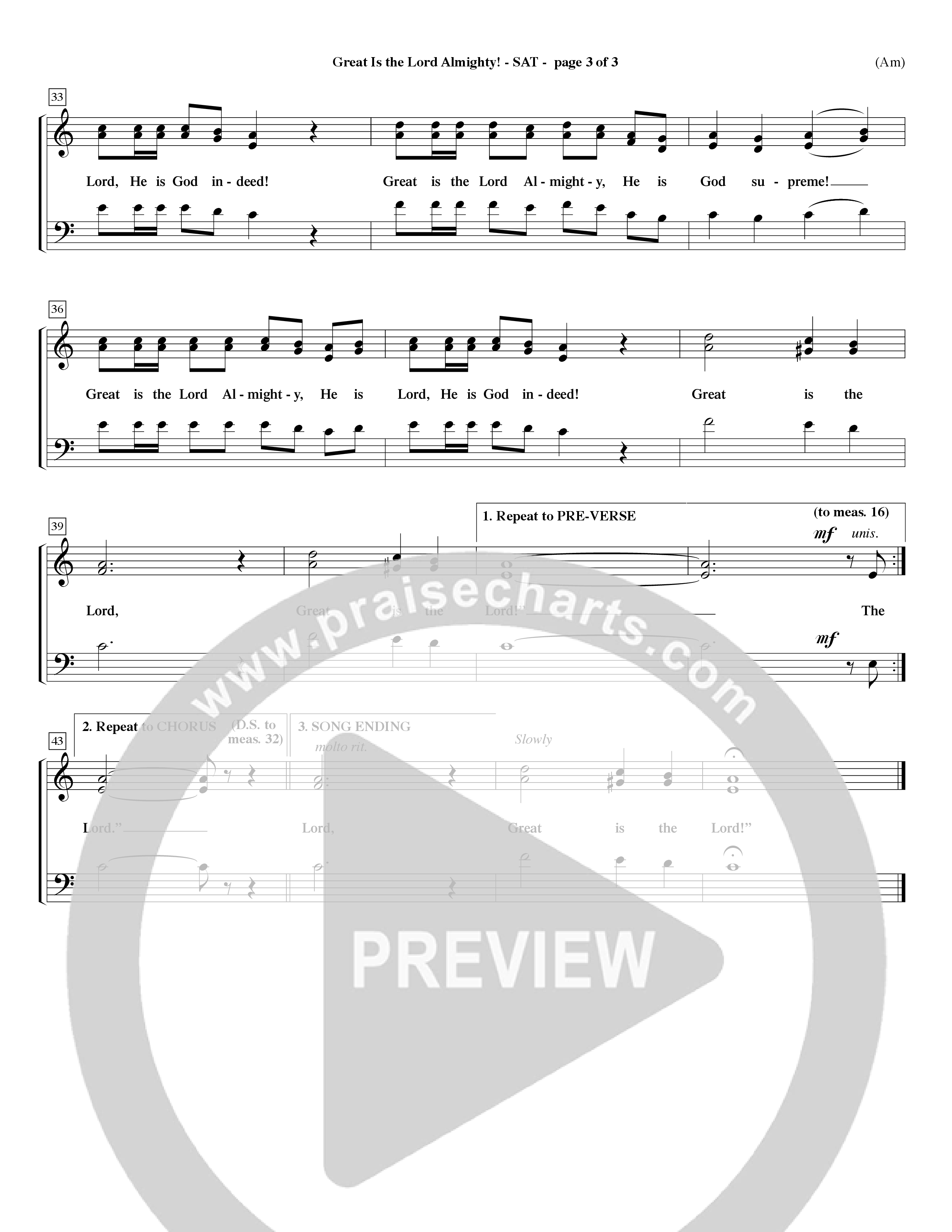Great Is The Lord Almighty (Choral Anthem SATB) Lead Sheet (SAT) (Word Music Choral / Orch. David Winkler)