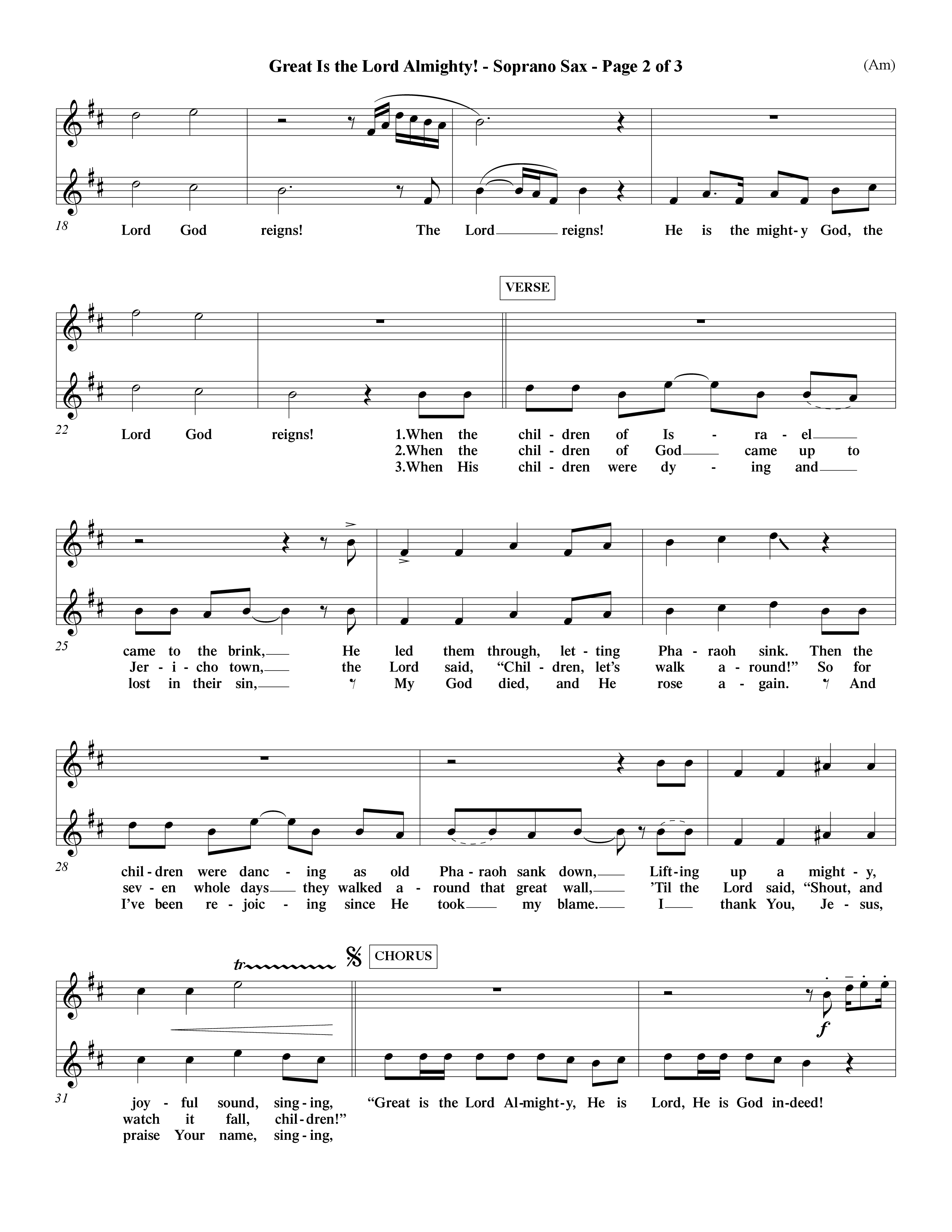 Great Is The Lord Almighty (Choral Anthem SATB) Saxophone (Word Music Choral / Orch. David Winkler)