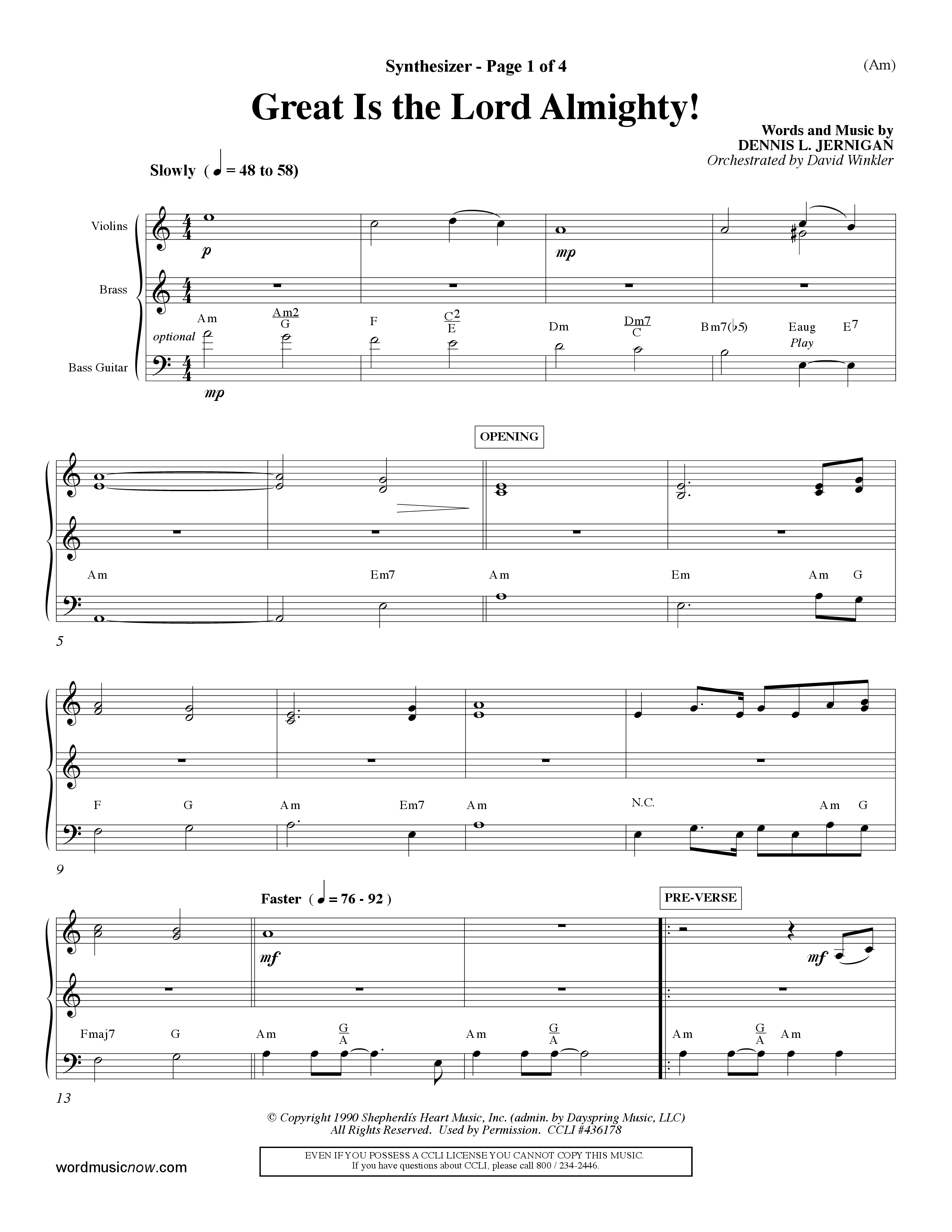 Great Is The Lord Almighty (Choral Anthem SATB) Synth (Word Music Choral / Orch. David Winkler)