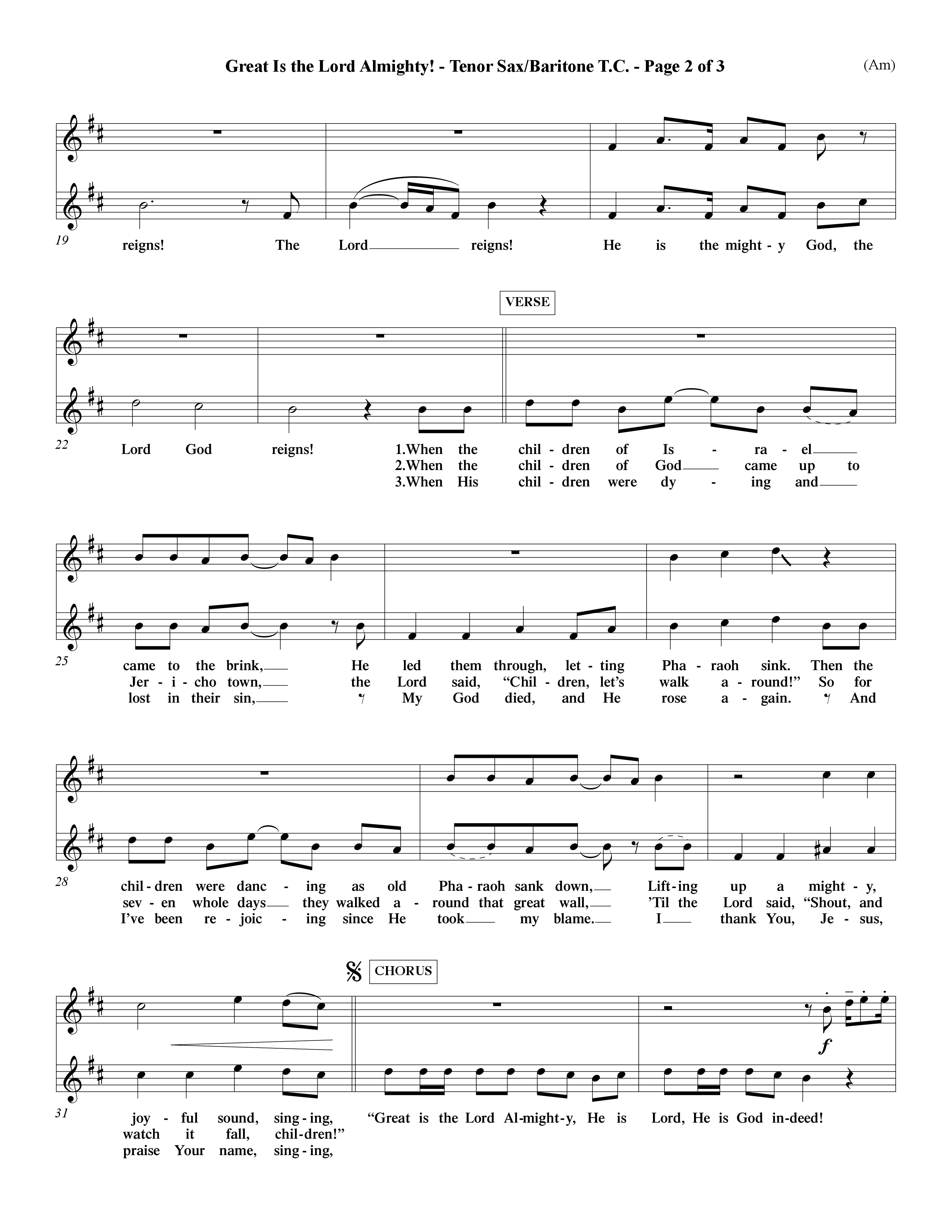 Great Is The Lord Almighty (Choral Anthem SATB) Tenor Sax/Baritone T.C. (Word Music Choral / Orch. David Winkler)