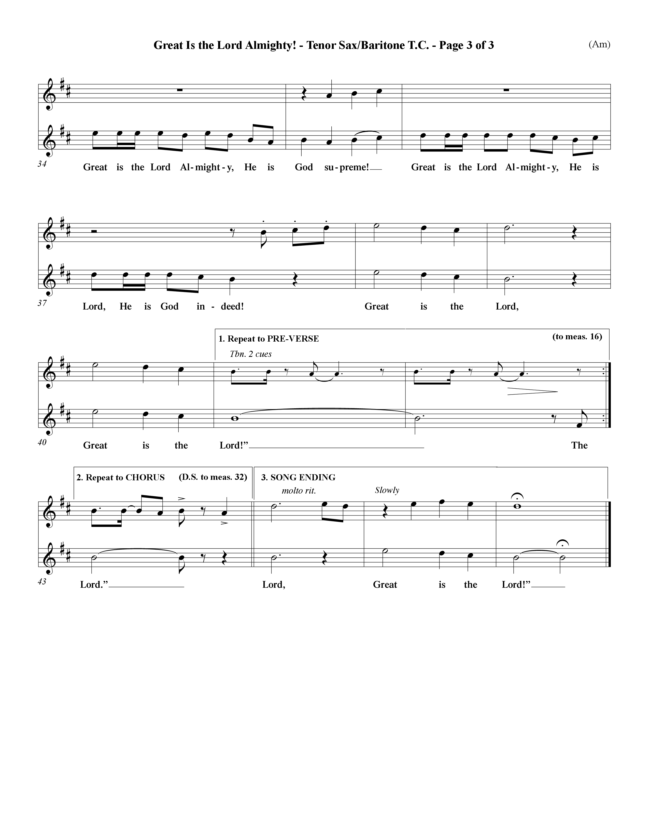 Great Is The Lord Almighty (Choral Anthem SATB) Tenor Sax/Baritone T.C. (Word Music Choral / Orch. David Winkler)