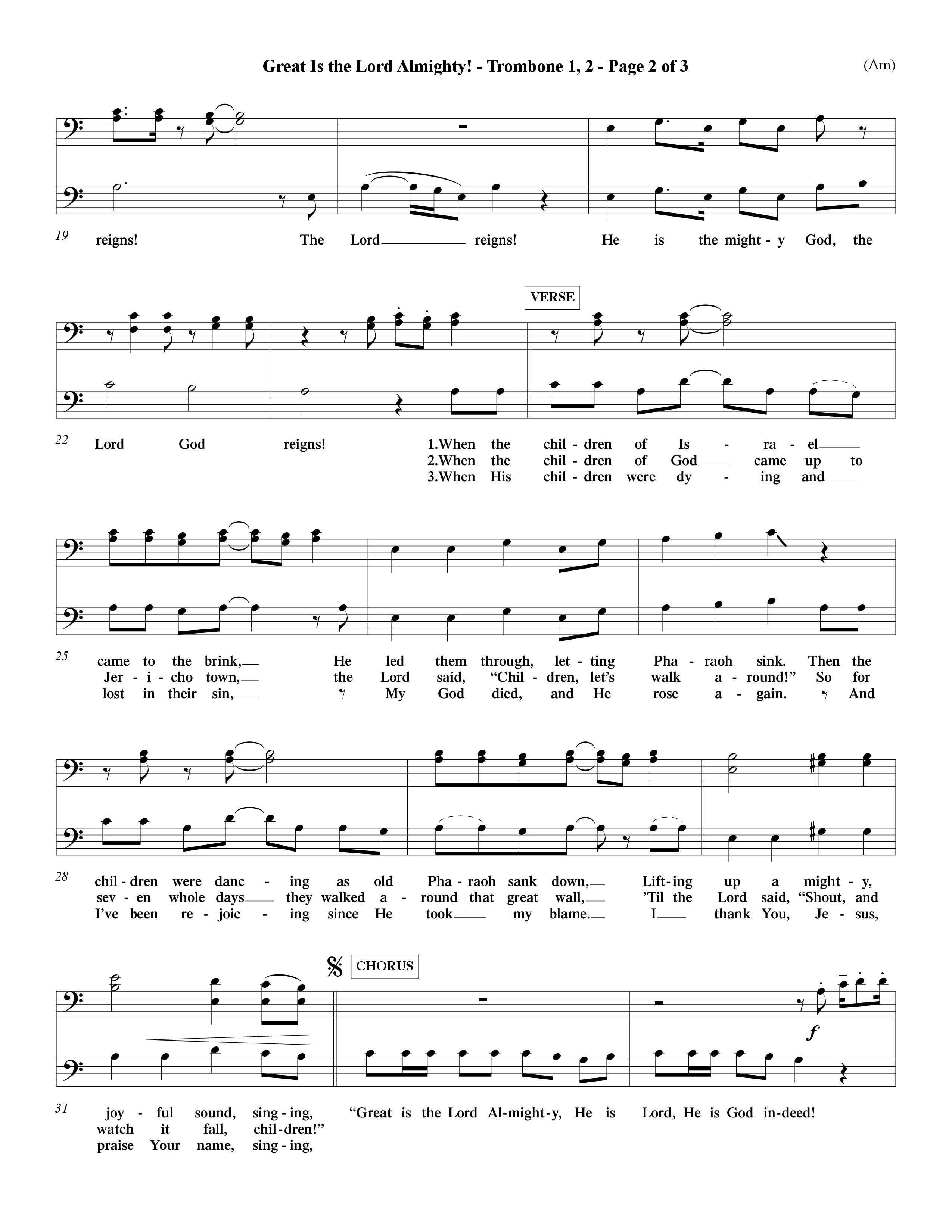Great Is The Lord Almighty (Choral Anthem SATB) Trombone 1/2 (Word Music Choral / Orch. David Winkler)