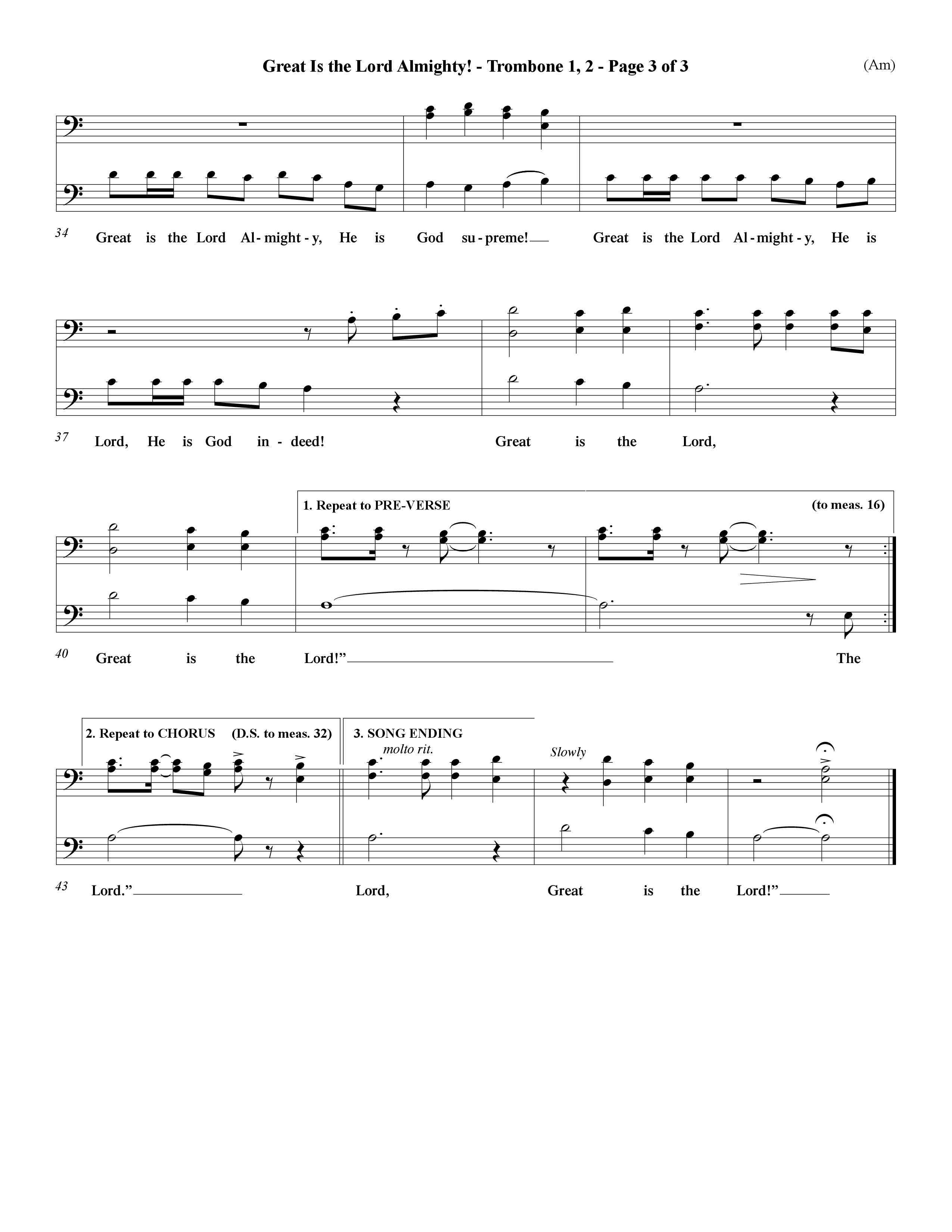Great Is The Lord Almighty (Choral Anthem SATB) Trombone 1/2 (Word Music Choral / Orch. David Winkler)