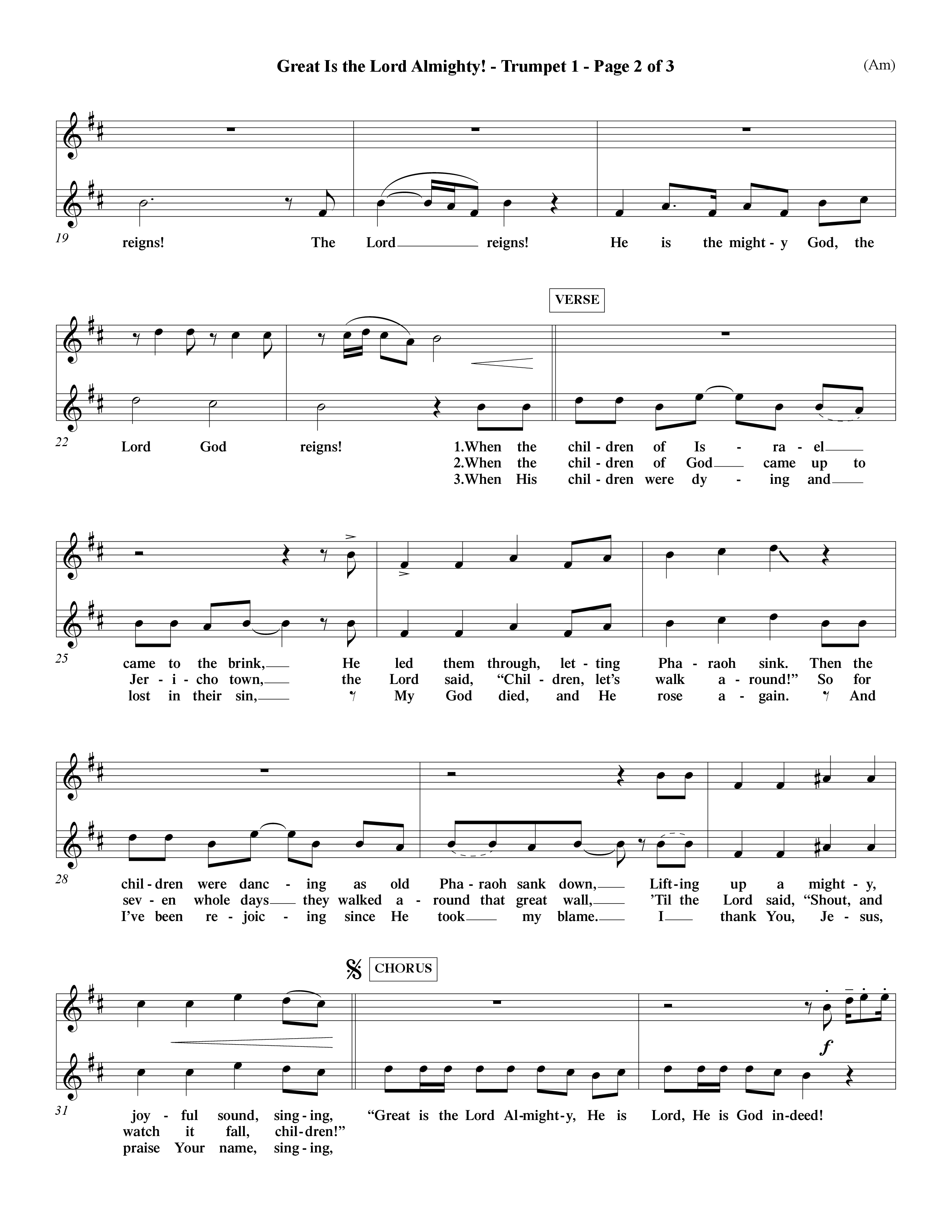 Great Is The Lord Almighty (Choral Anthem SATB) Trumpet 1 (Word Music Choral / Orch. David Winkler)