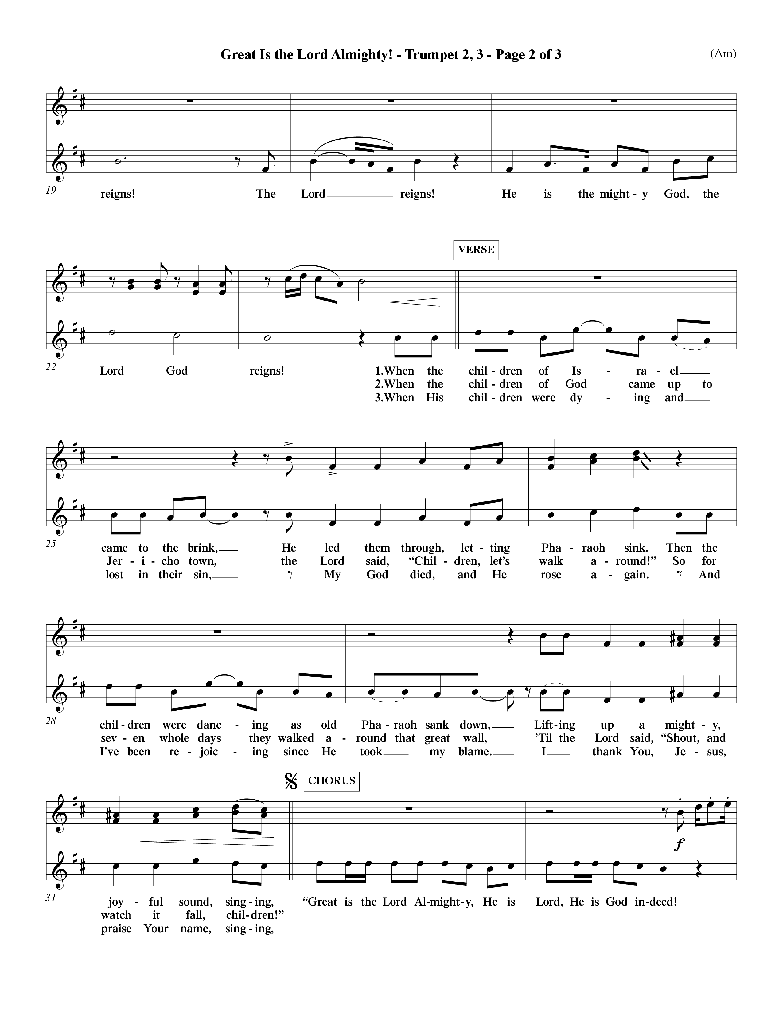 Great Is The Lord Almighty (Choral Anthem SATB) Trumpet 2/3 (Word Music Choral / Orch. David Winkler)
