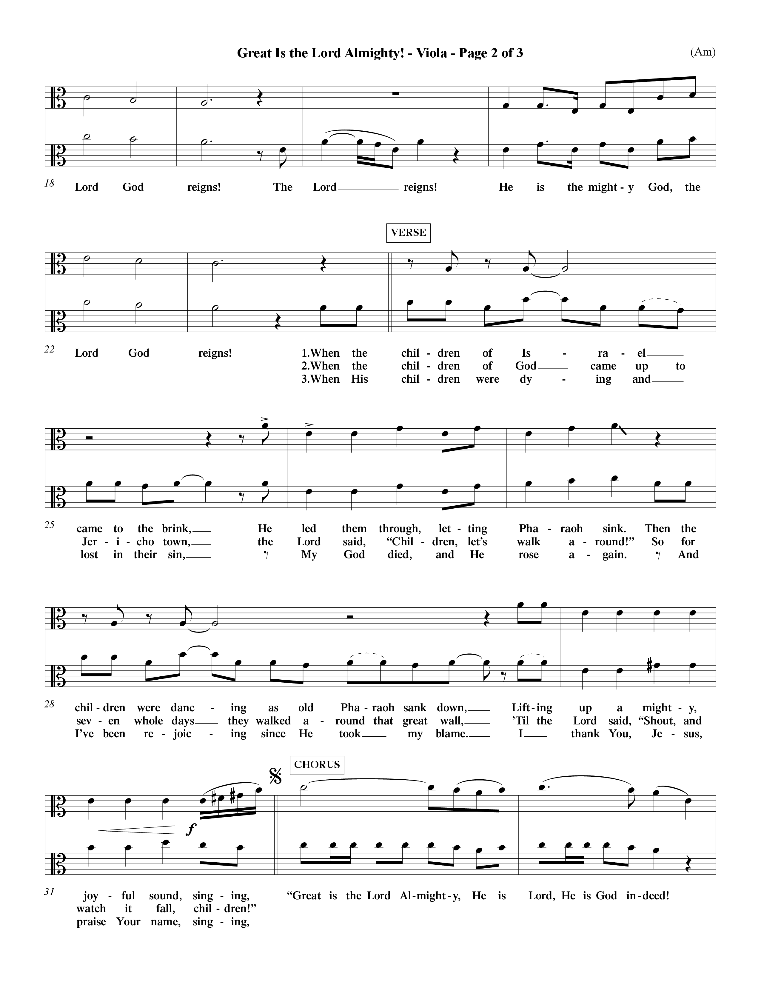 Great Is The Lord Almighty (Choral Anthem SATB) Viola (Word Music Choral / Orch. David Winkler)