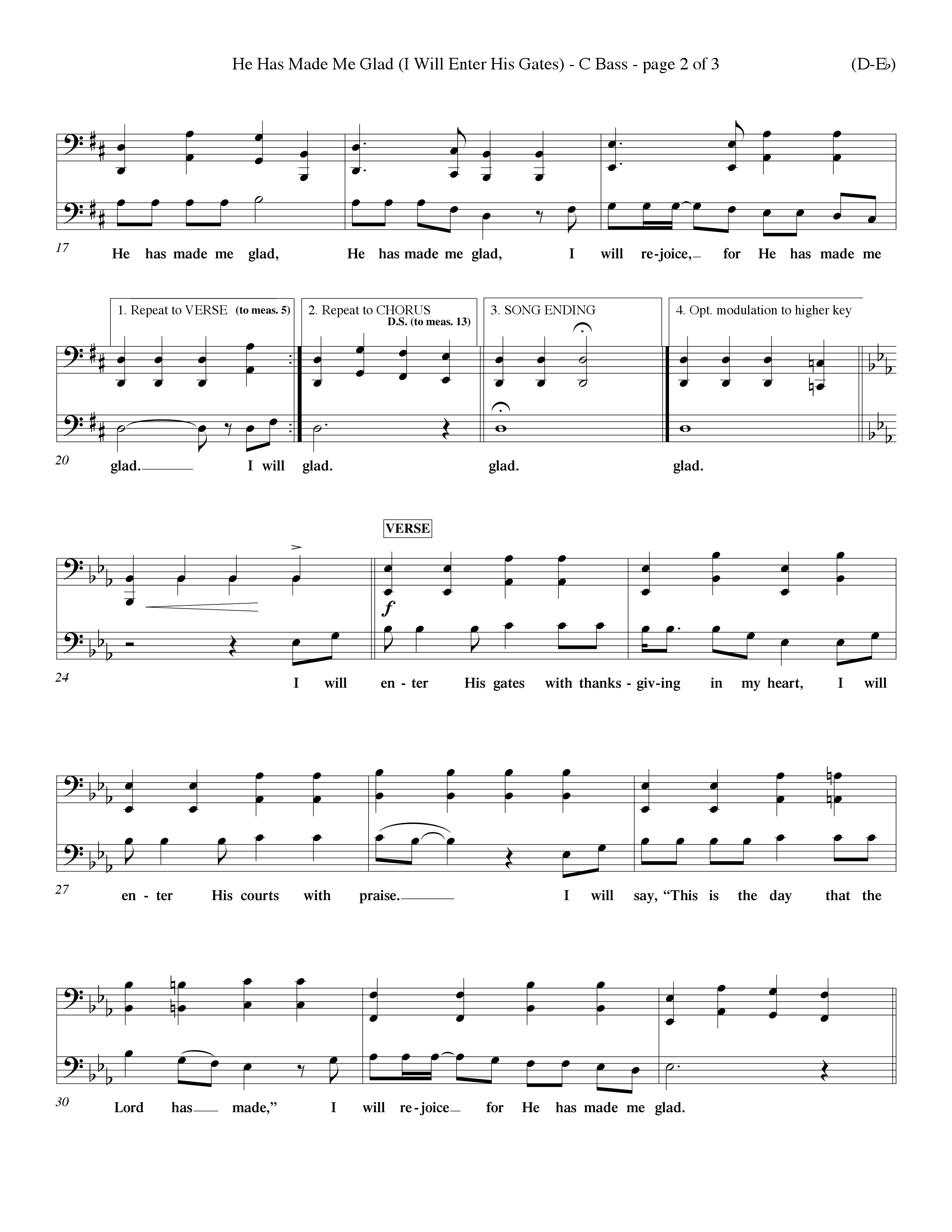 He Has Made Me Glad (Choral Anthem SATB) Contrabass (Word Music Choral / Orch. Ken Barker / Orch. Wayne Yankie)