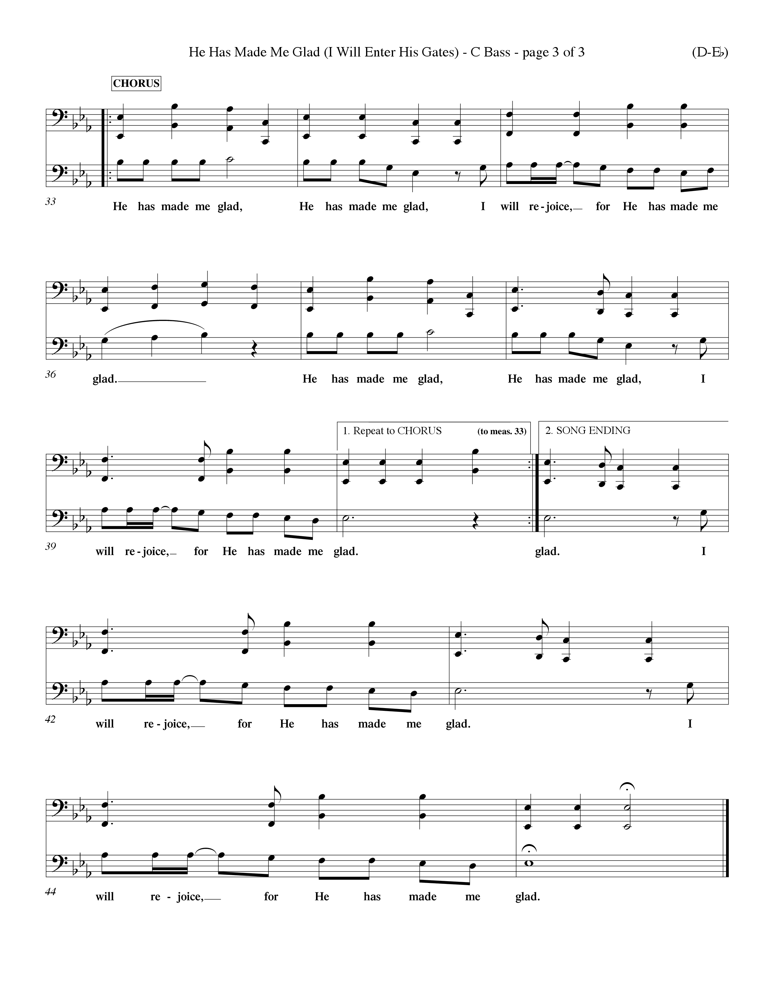 He Has Made Me Glad (Choral Anthem SATB) Contrabass (Word Music Choral / Orch. Ken Barker / Orch. Wayne Yankie)