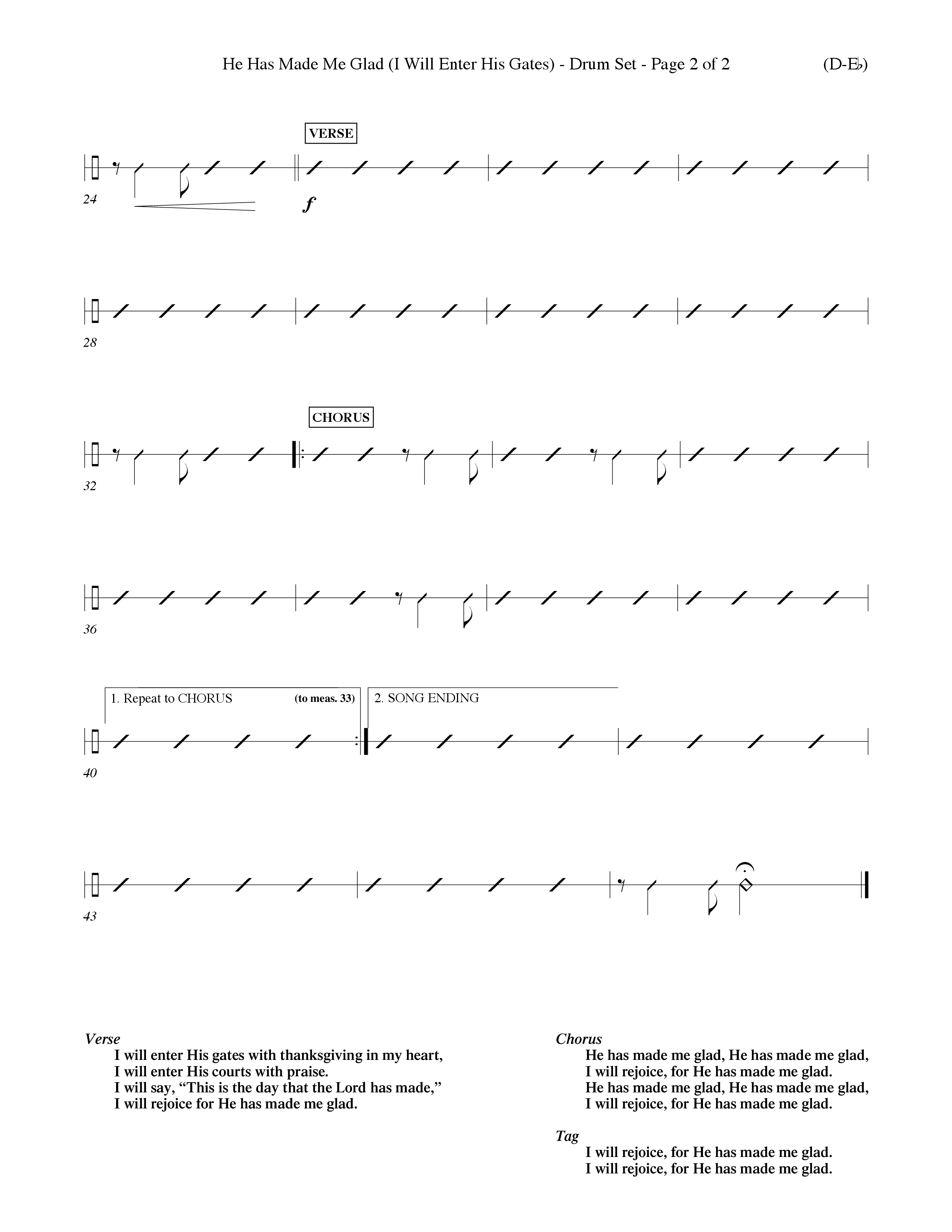 He Has Made Me Glad (Choral Anthem SATB) Drum Set (Word Music Choral / Orch. Ken Barker / Orch. Wayne Yankie)
