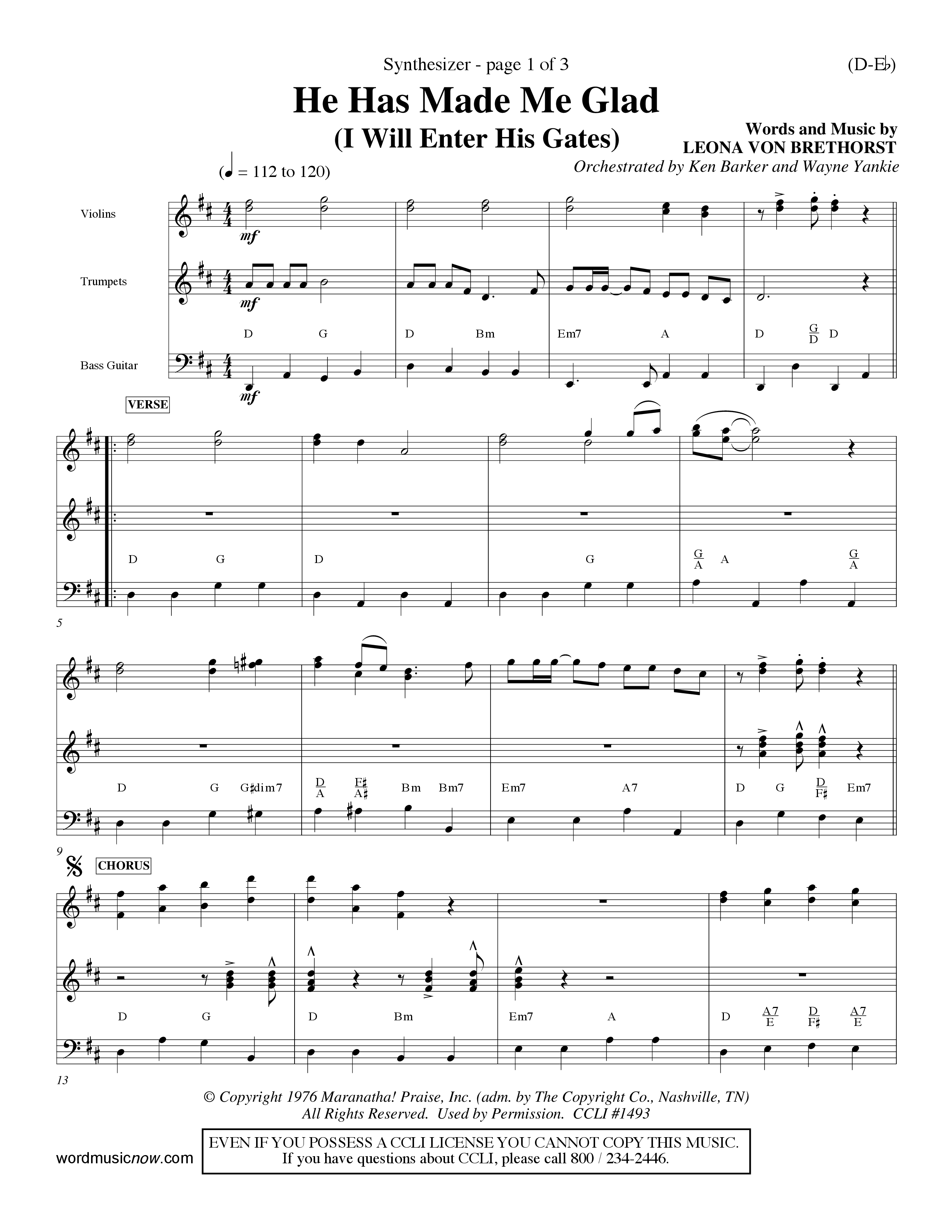 He Has Made Me Glad (Choral Anthem SATB) Synth (Word Music Choral / Orch. Ken Barker / Orch. Wayne Yankie)