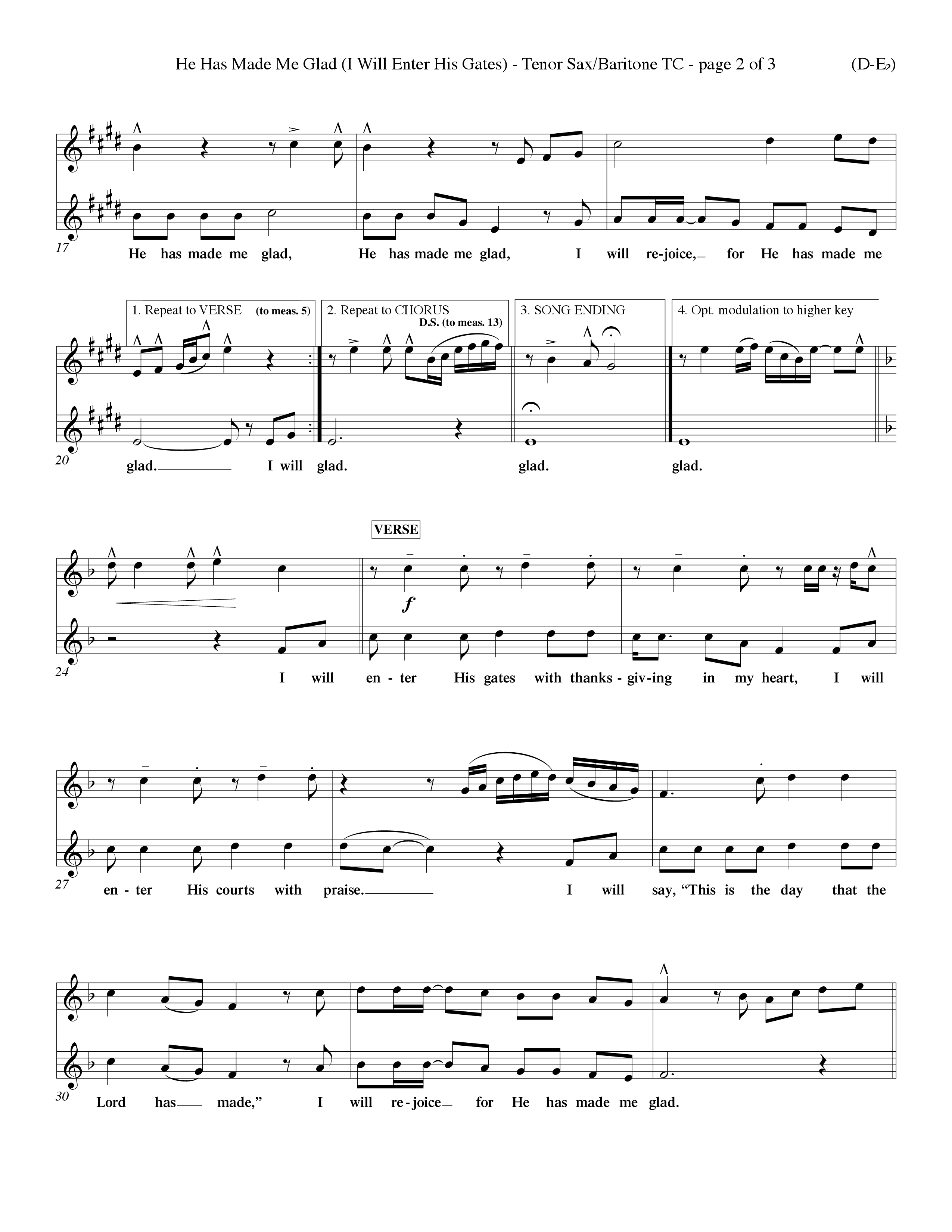 He Has Made Me Glad (Choral Anthem SATB) Tenor Sax/Baritone T.C. (Word Music Choral / Orch. Ken Barker / Orch. Wayne Yankie)