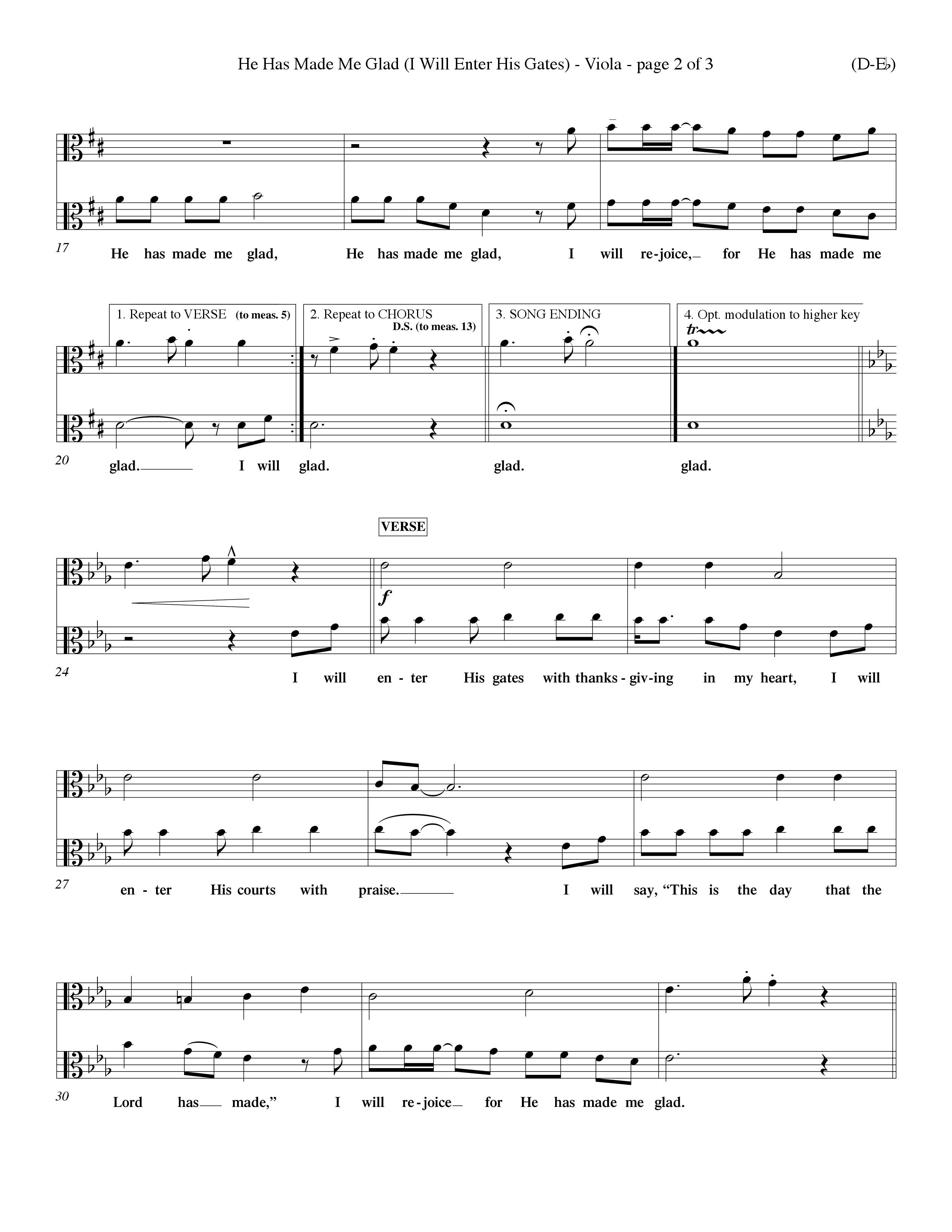 He Has Made Me Glad (Choral Anthem SATB) Viola (Word Music Choral / Orch. Ken Barker / Orch. Wayne Yankie)