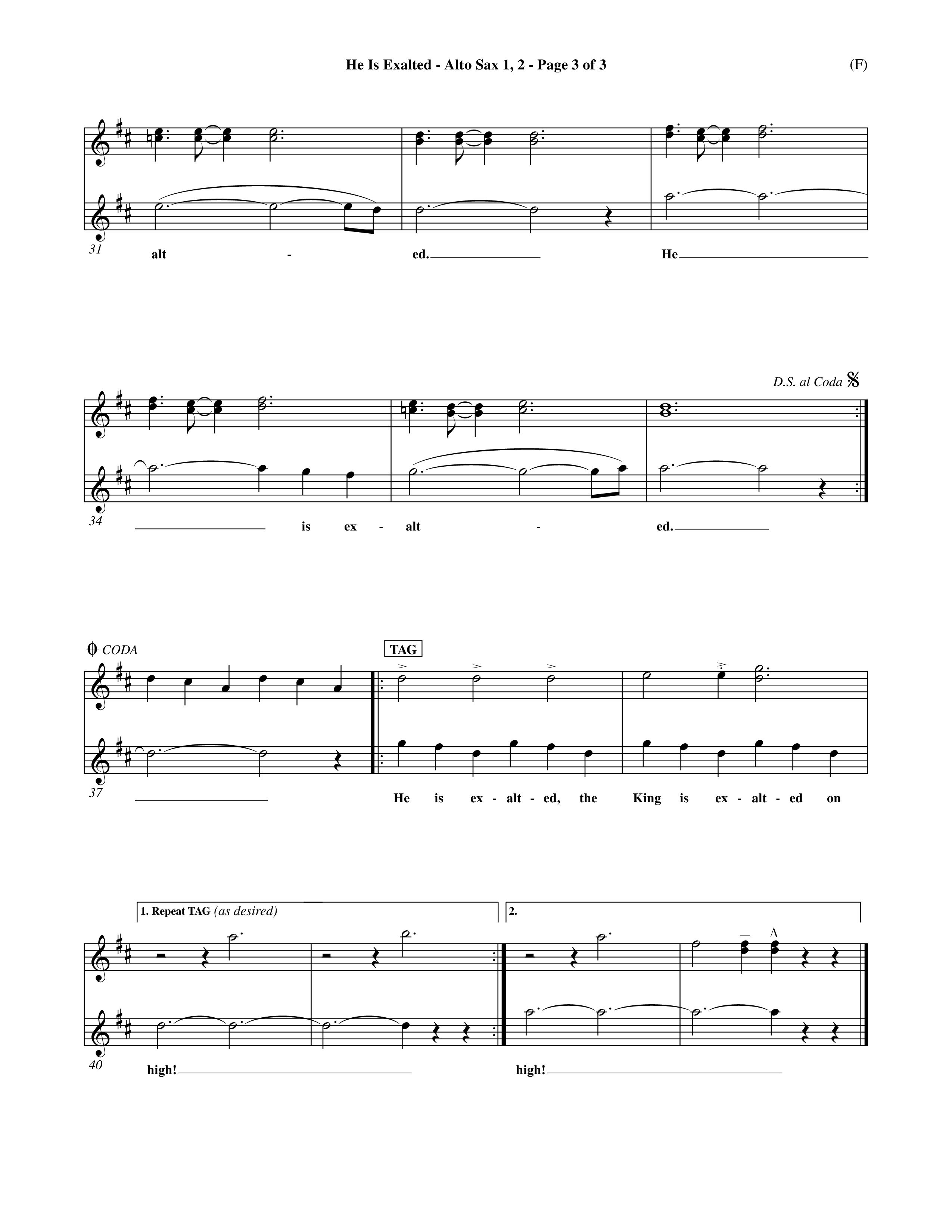 He Is Exalted (Choral Anthem SATB) Alto Sax 1/2 (Word Music Choral / Orch. Mark McClure / Orch. Allan Douglas)