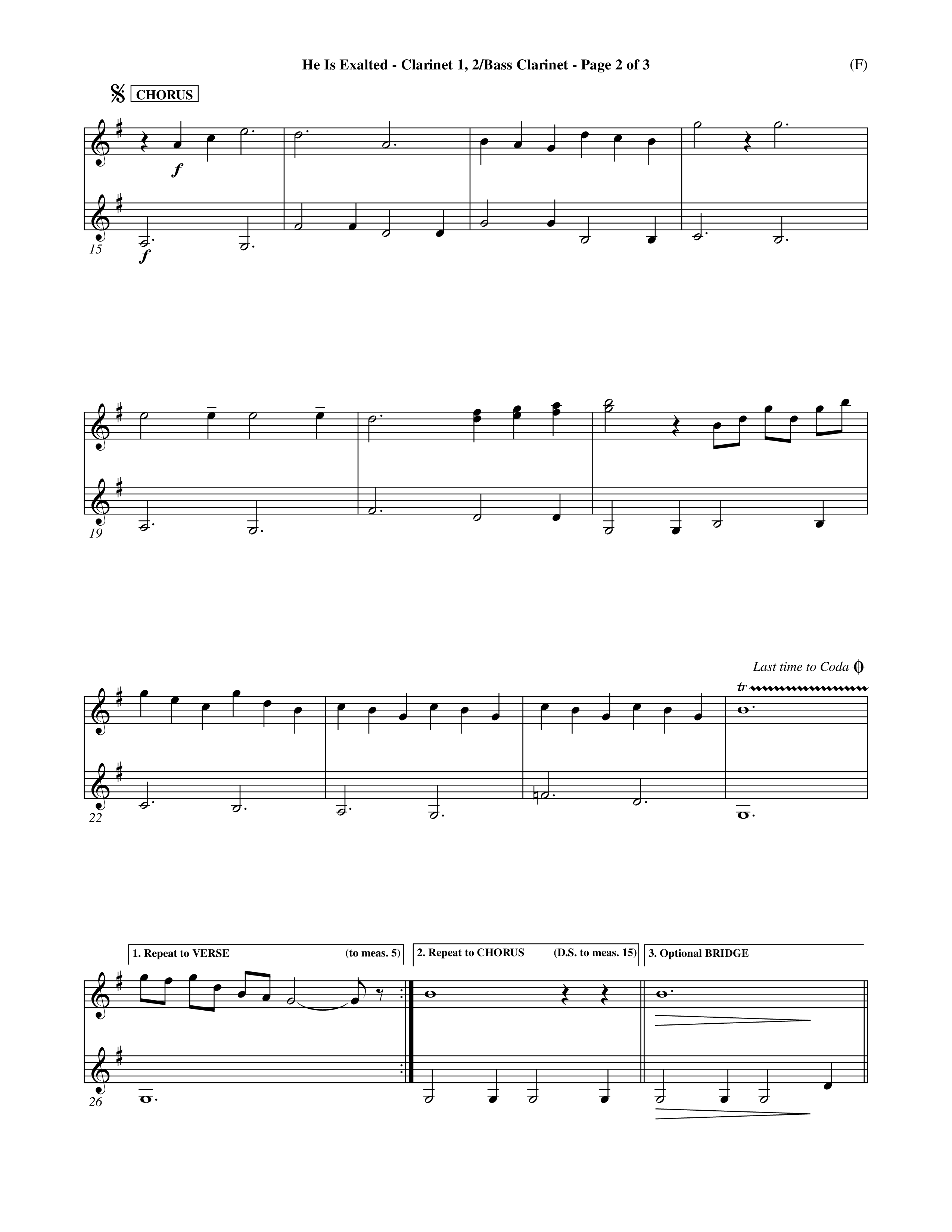 He Is Exalted (Choral Anthem SATB) Clarinet 1/2, Bass Clarinet (Word Music Choral / Orch. Mark McClure / Orch. Allan Douglas)