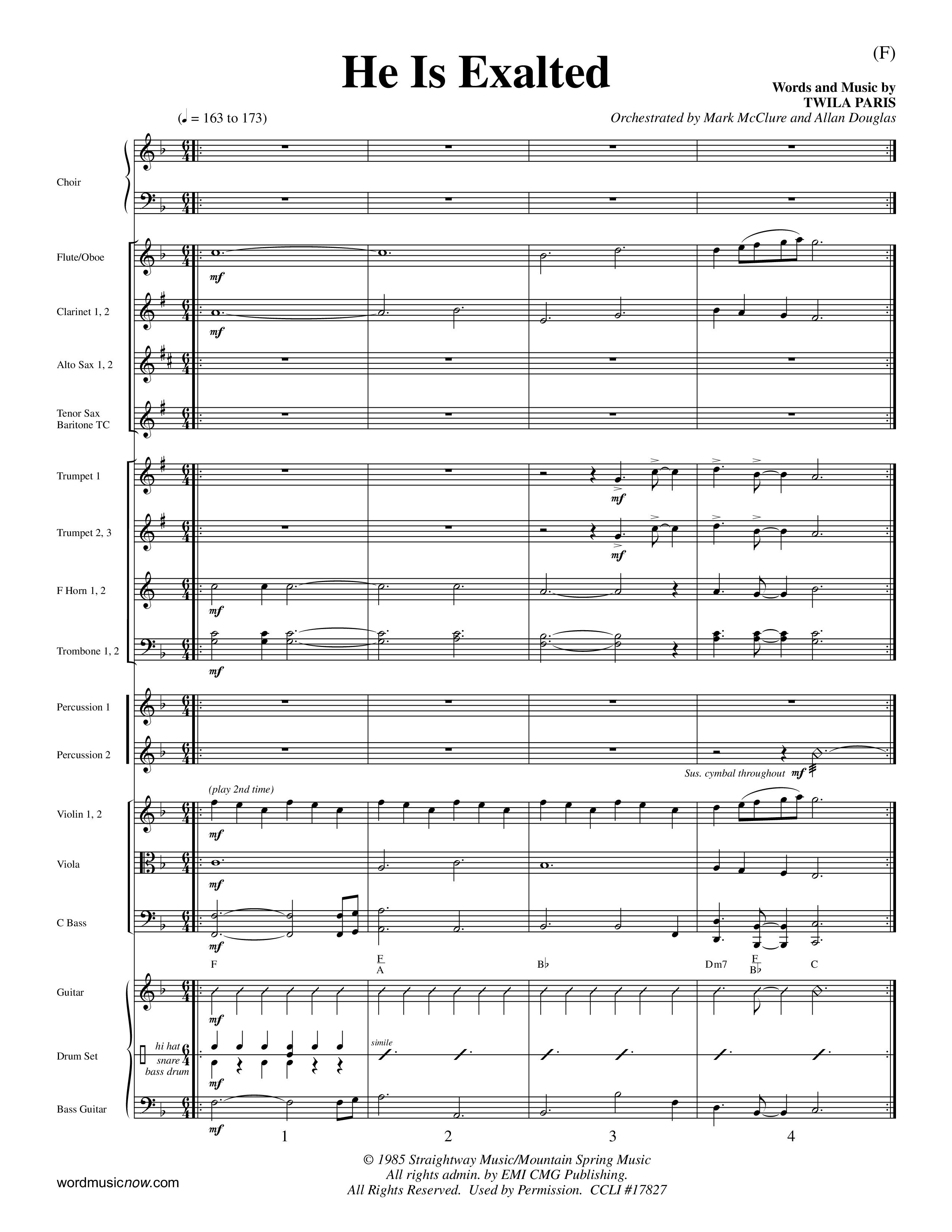 He Is Exalted (Choral Anthem SATB) Orchestration (Word Music Choral / Orch. Mark McClure / Orch. Allan Douglas)
